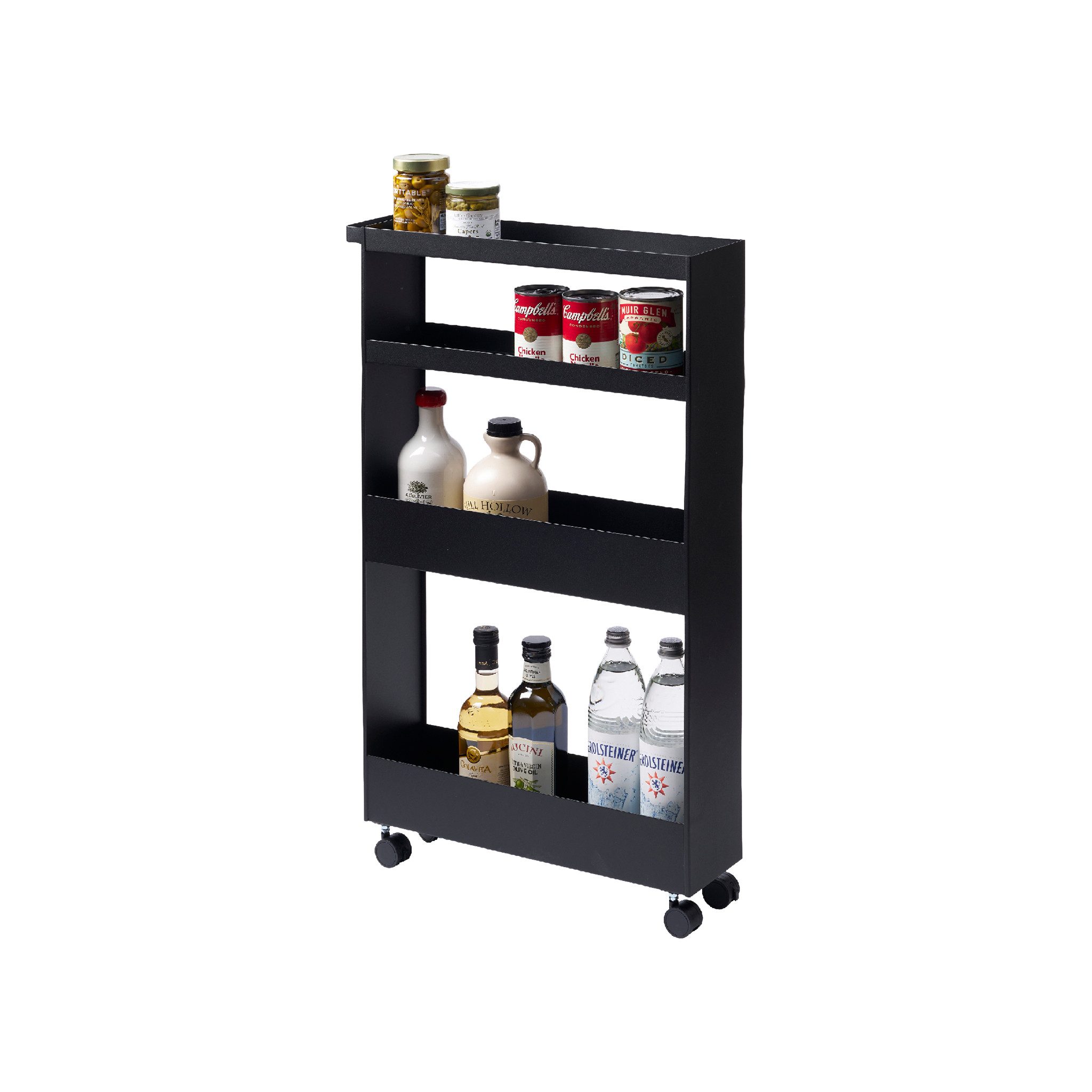 Yamazaki Rollwagen Schlanker 4-stöckiger Aufbewahrungswagen — Black, rollbar