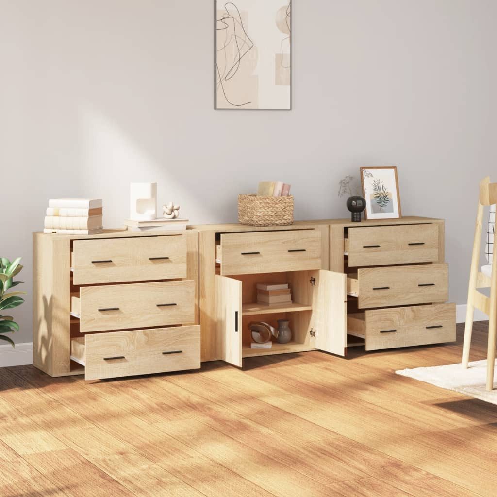 vidaXL Sideboard Sideboards 3 Stk. Sonoma-Eiche Holzwerkstoff (3 St)