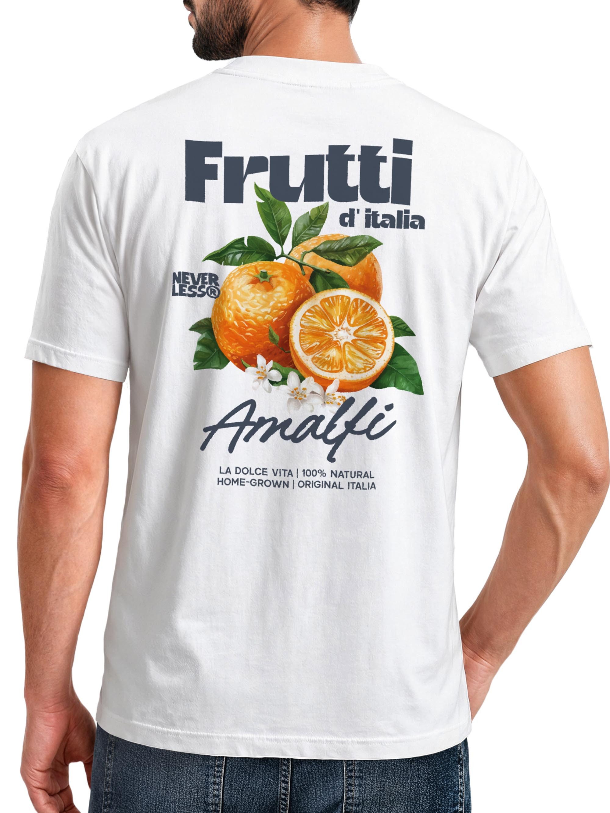 Neverless Print-Shirt Herren T-Shirt Backprint - Orangen Design Amalfi - Baumwollshirt mit Print