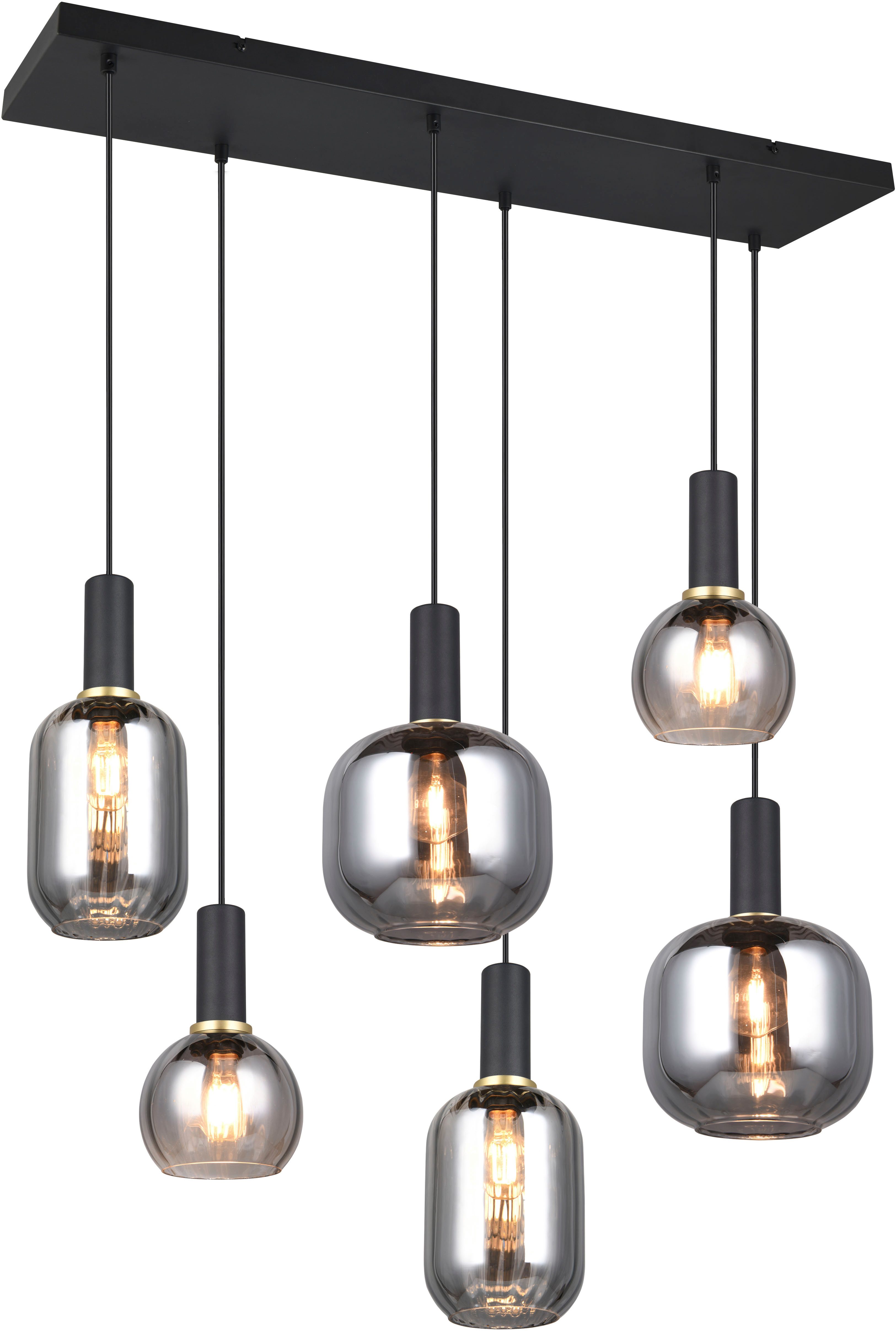 TRIO Leuchten Pendelleuchte DIVA, E27 Hängelampe 6-flammig mit Glasschirm, exkl 6xE27 max 10W, Leuchtmittel wechselbar, warmweiß - kaltweiß, höhenverstellbar bis max 150cm Hängeleuchte 92x35 cm Wohnzimmer Küche