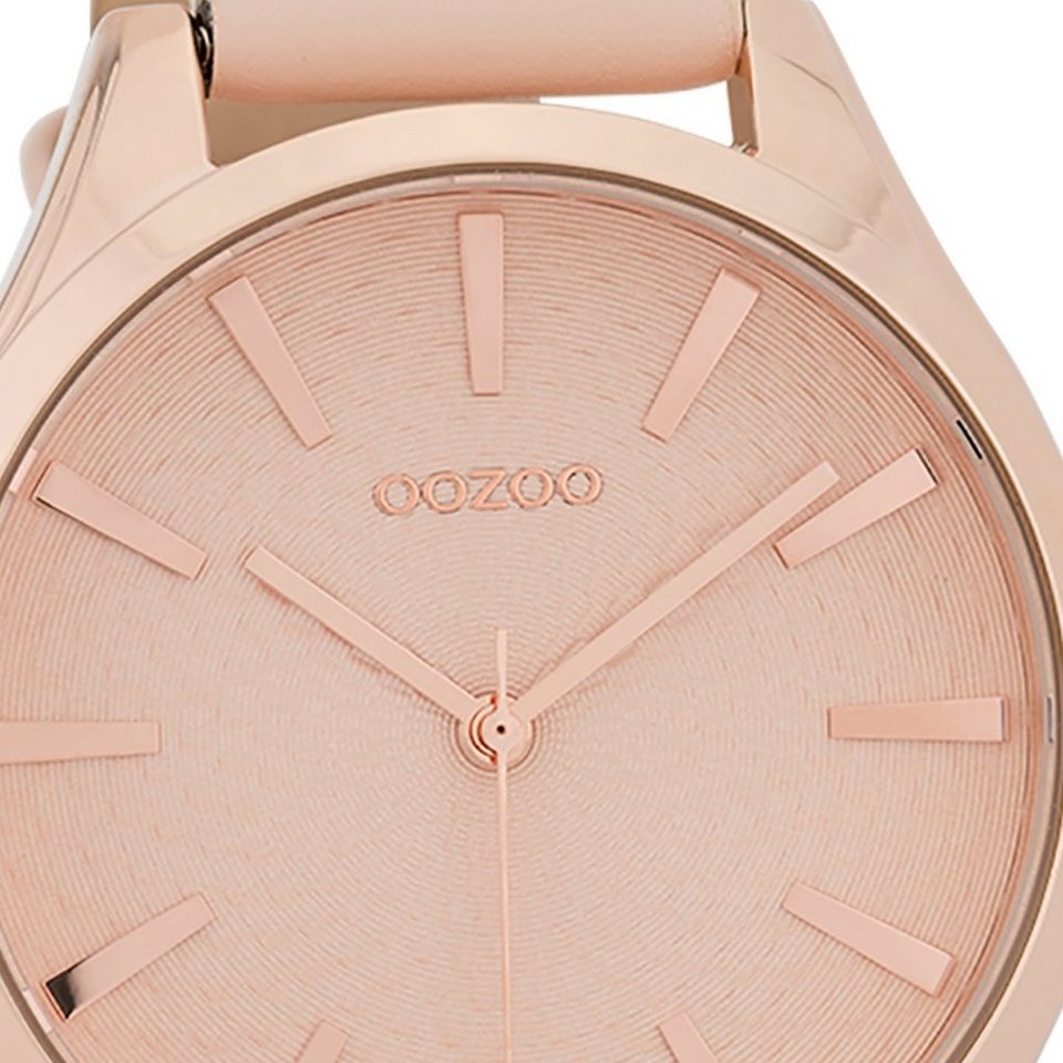 OOZOO Quarzuhr Oozoo Damen Armbanduhr Timepieces, Damenuhr rund, groß (ca.  42mm), Lederarmband rosa, Fashion