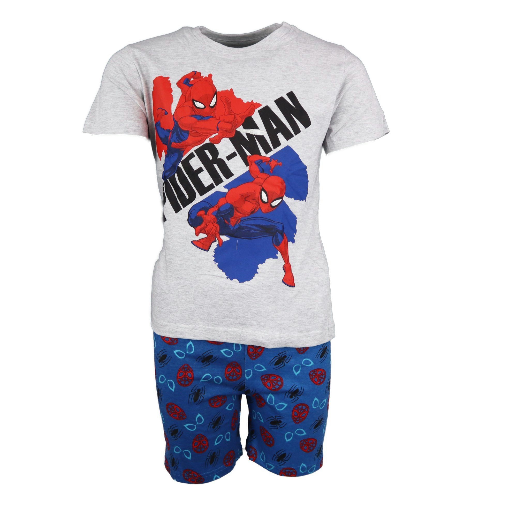 Grau Kinder Jungen bis Schlafanzug Gr. 104 MARVEL Pyjama Spiderman 134 kurzarm