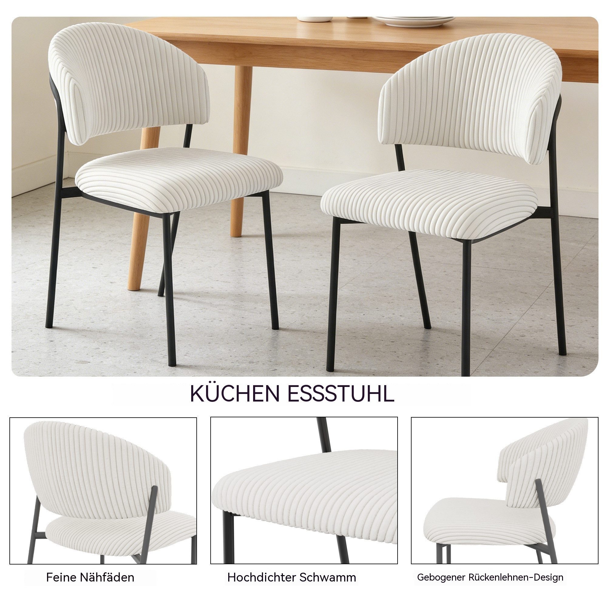 Jiexi Esszimmerstuhl Modernes Esszimmerstuhl-Set in Cord-Optik, bequem & stabil – Bild 3 von 5