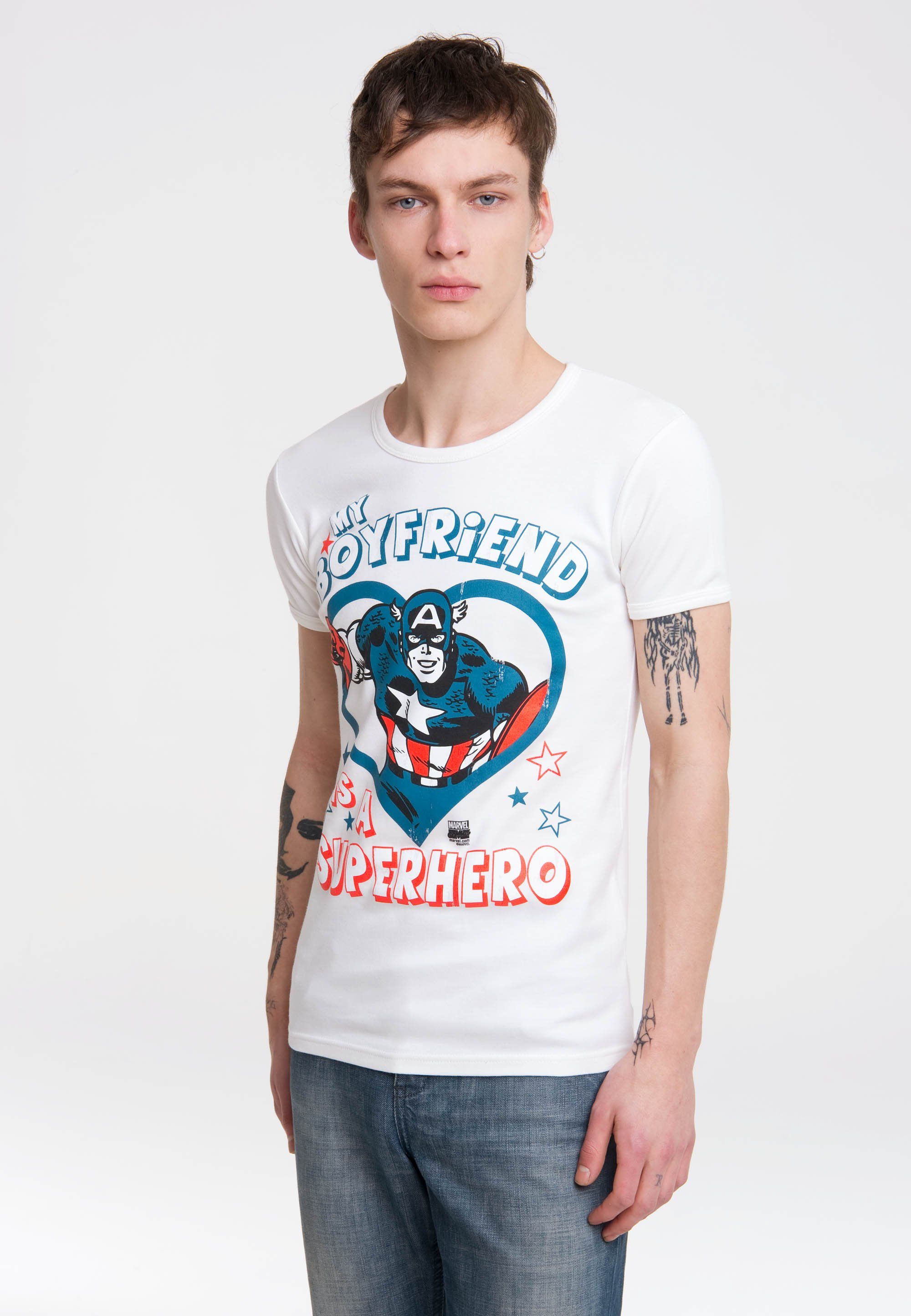 Herren Shirts LOGOSHIRT T-Shirt mit Captain America-Frontprint