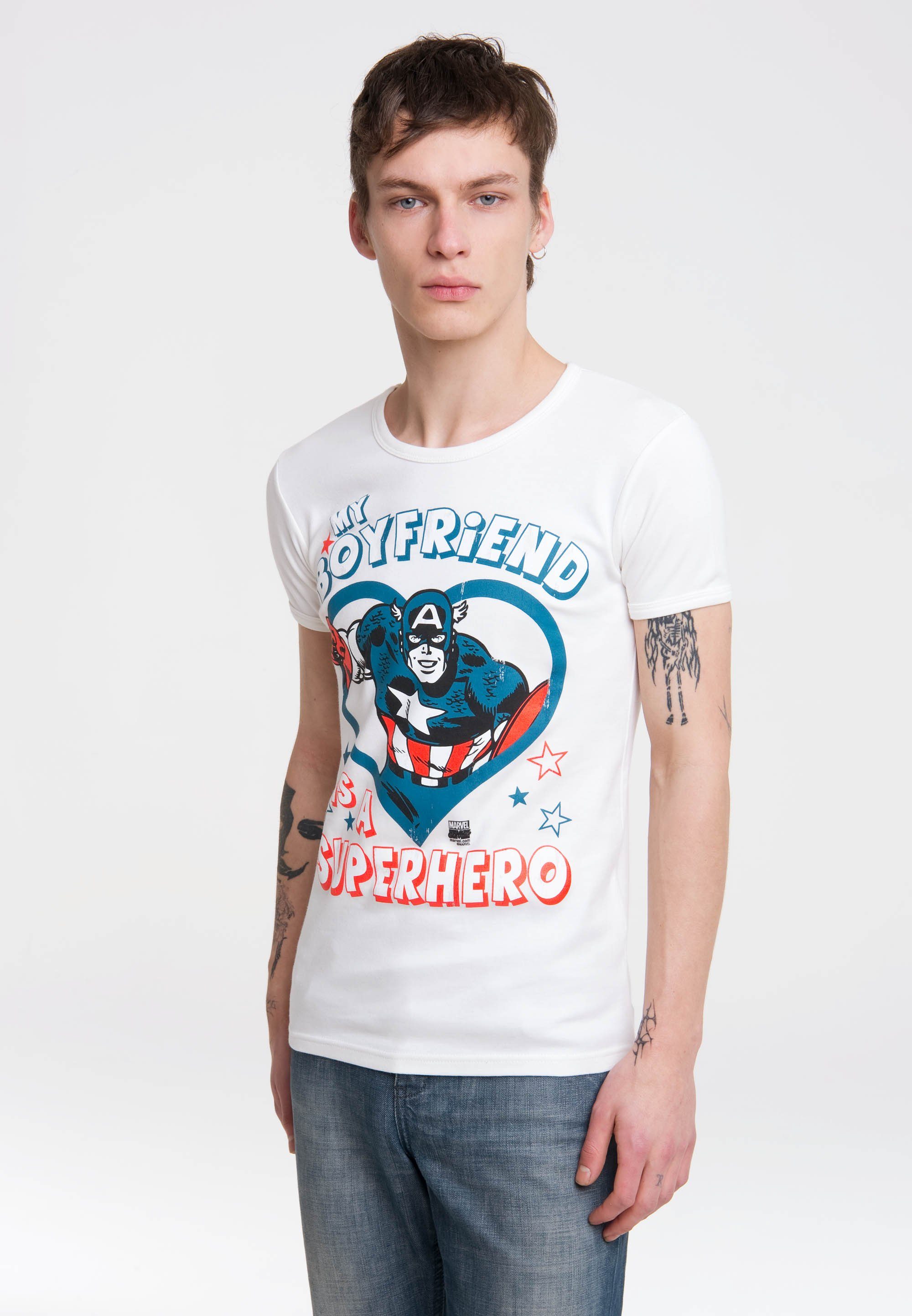 LOGOSHIRT T-Shirt Marvel - Captain America-Frontprint - Captain America Boyfriend mit