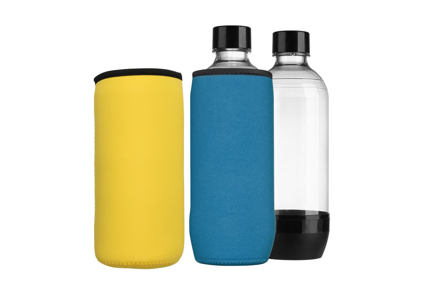 kwmobile Kühltasche 2x Schutzhülle für SodaStream Glasflasche, Neopren Hülle - Flaschen Kühler für Wasser Karaffe in Hellblau Gelb