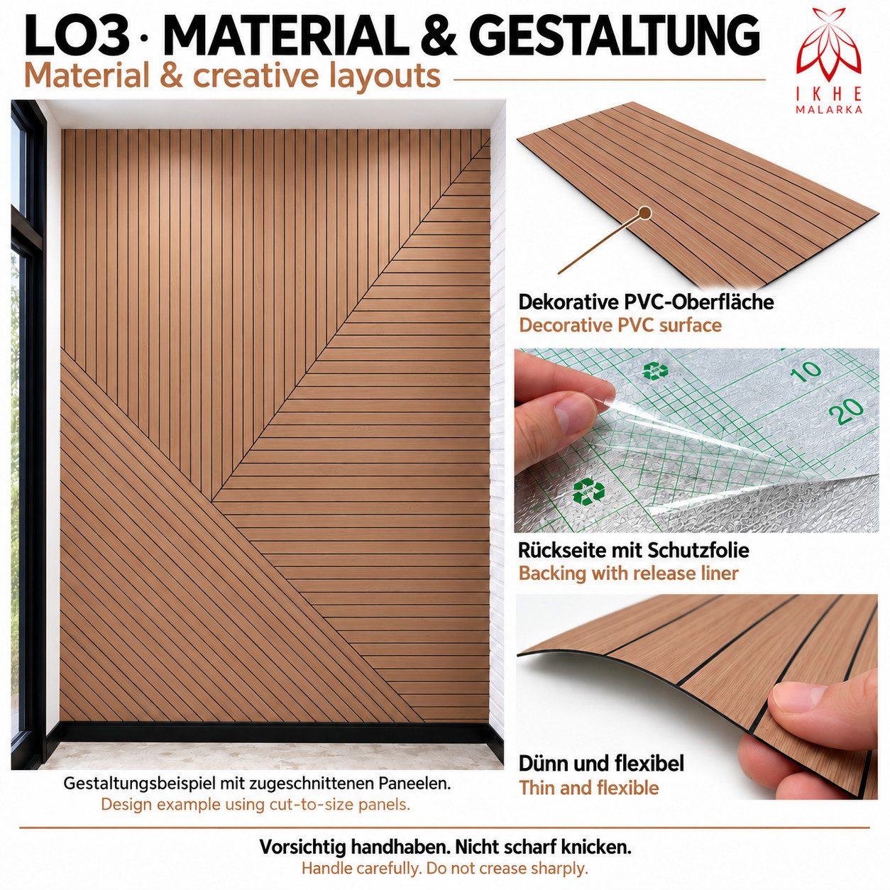 IKHEMalarka Wandpaneel Lamellen Selbstklebend 100x60 cm – PVC + PE-Schaum, 2,8 mm, Betonoptik, BxL: 60x100 cm, 0,6 qm, (1 Paneel = 100 × 60 cm (0,60qm) Tapete M – Bild 3 von 5