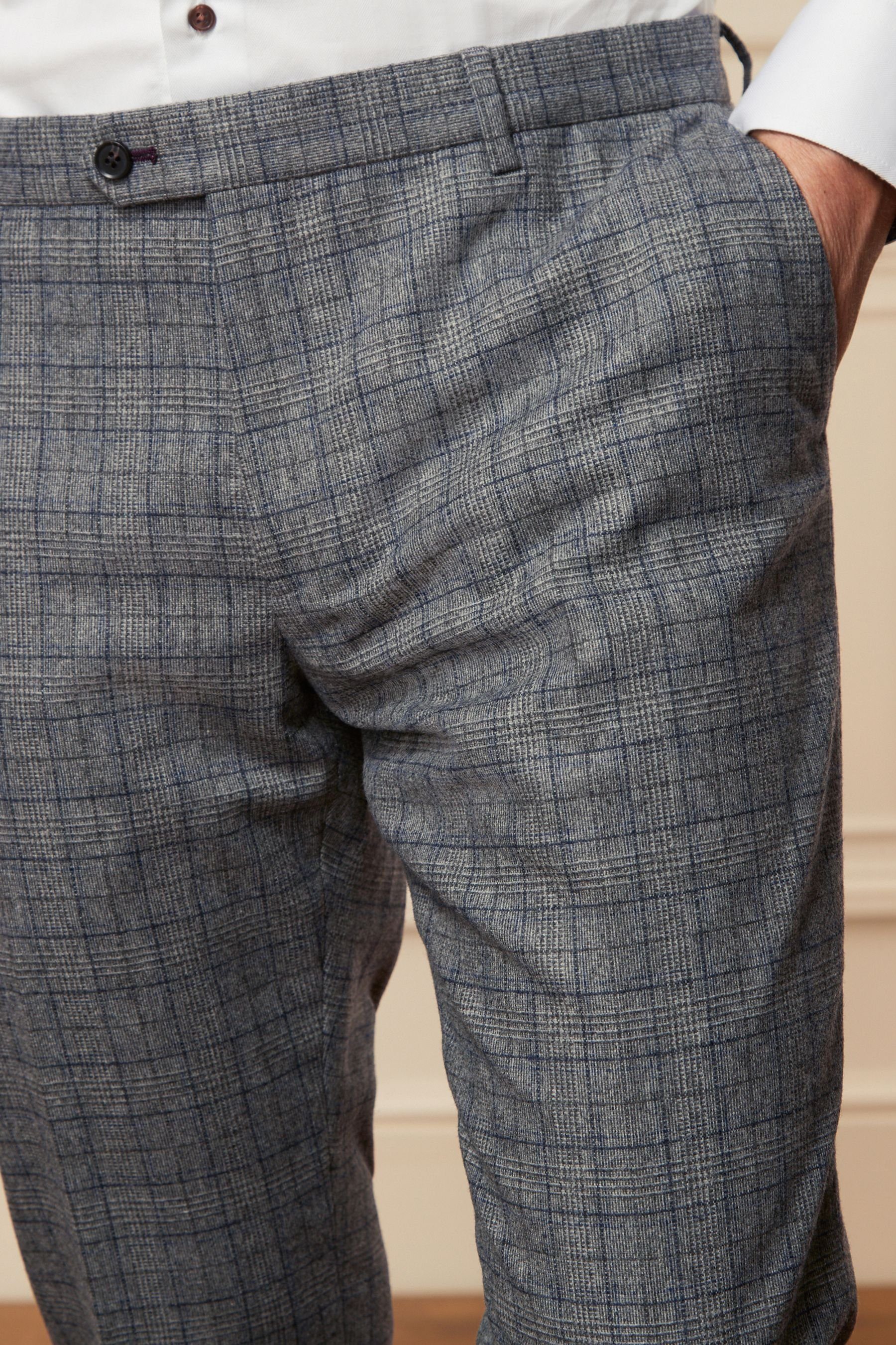 Anzughose Wollgemisch (1-tlg) Slim-Fit Karos aus mit Next Anzughose