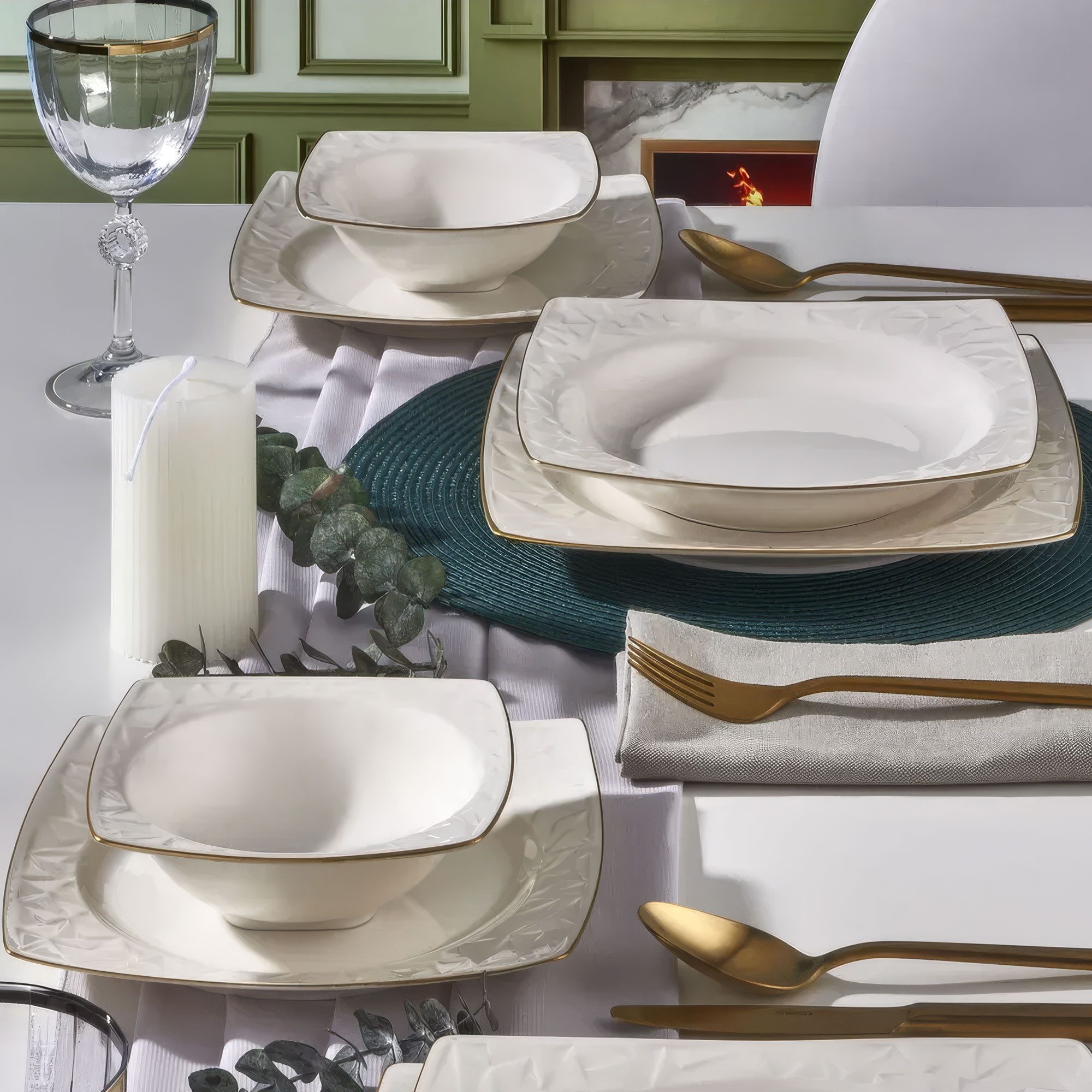 GÜRAL Porselen Tafelservice VIVENTE (30-tlg), 6 Personen, Porzellan, Elegantes Design, stilvoll und robustes Porzellan