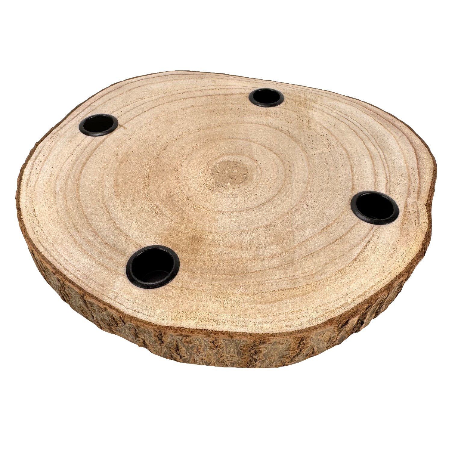 Online-Fuchs Adventskranz für Stabkerzen, Kerzenhalter aus einer Holz Baumscheibe Weihnachtsdeko, bietet Platz für eigene kreative Ideen – Bild 2 von 5