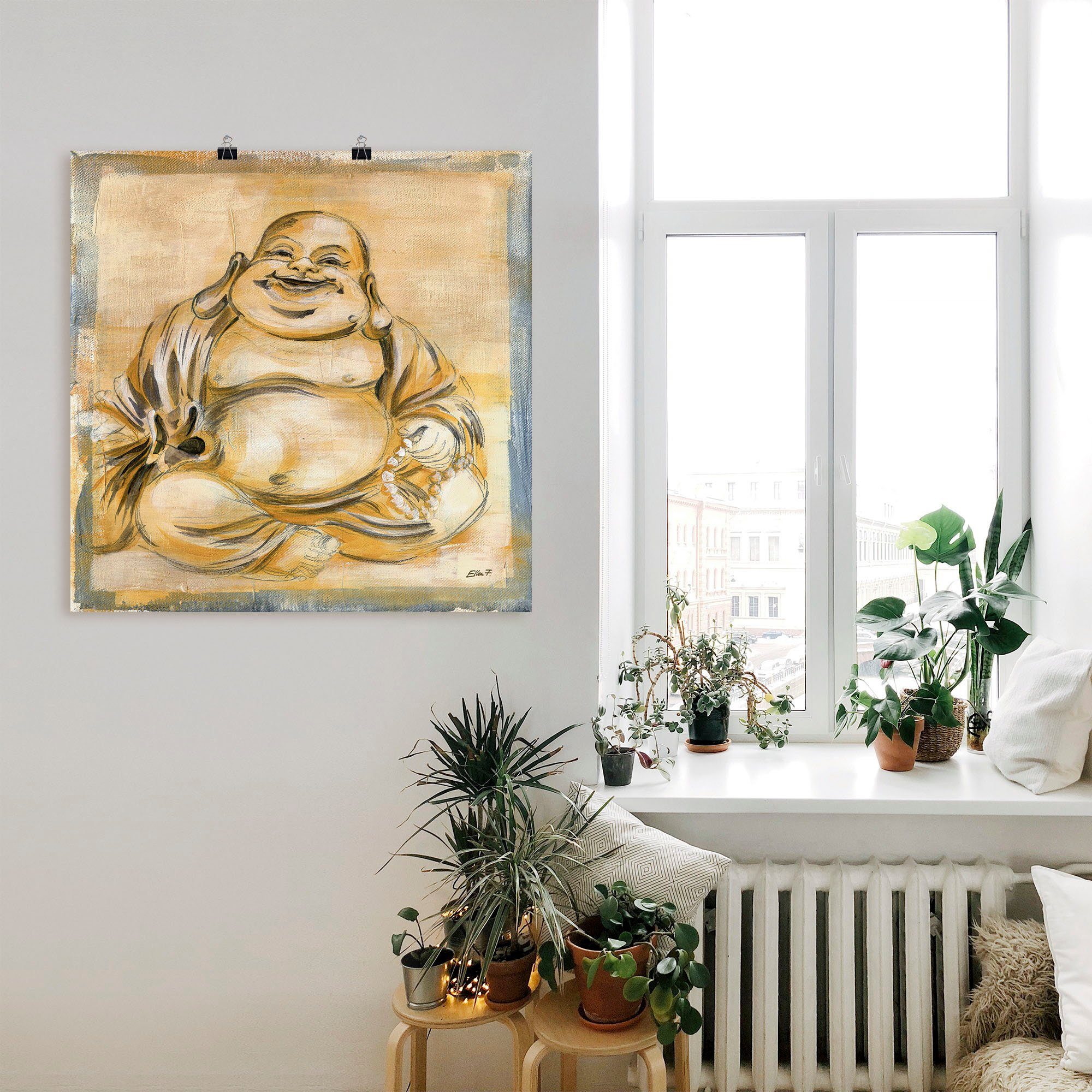 Artland Wandbild Fröhlicher Buddha I, Religion (1 St), als Leinwandbild, Poster in verschied. Größen
