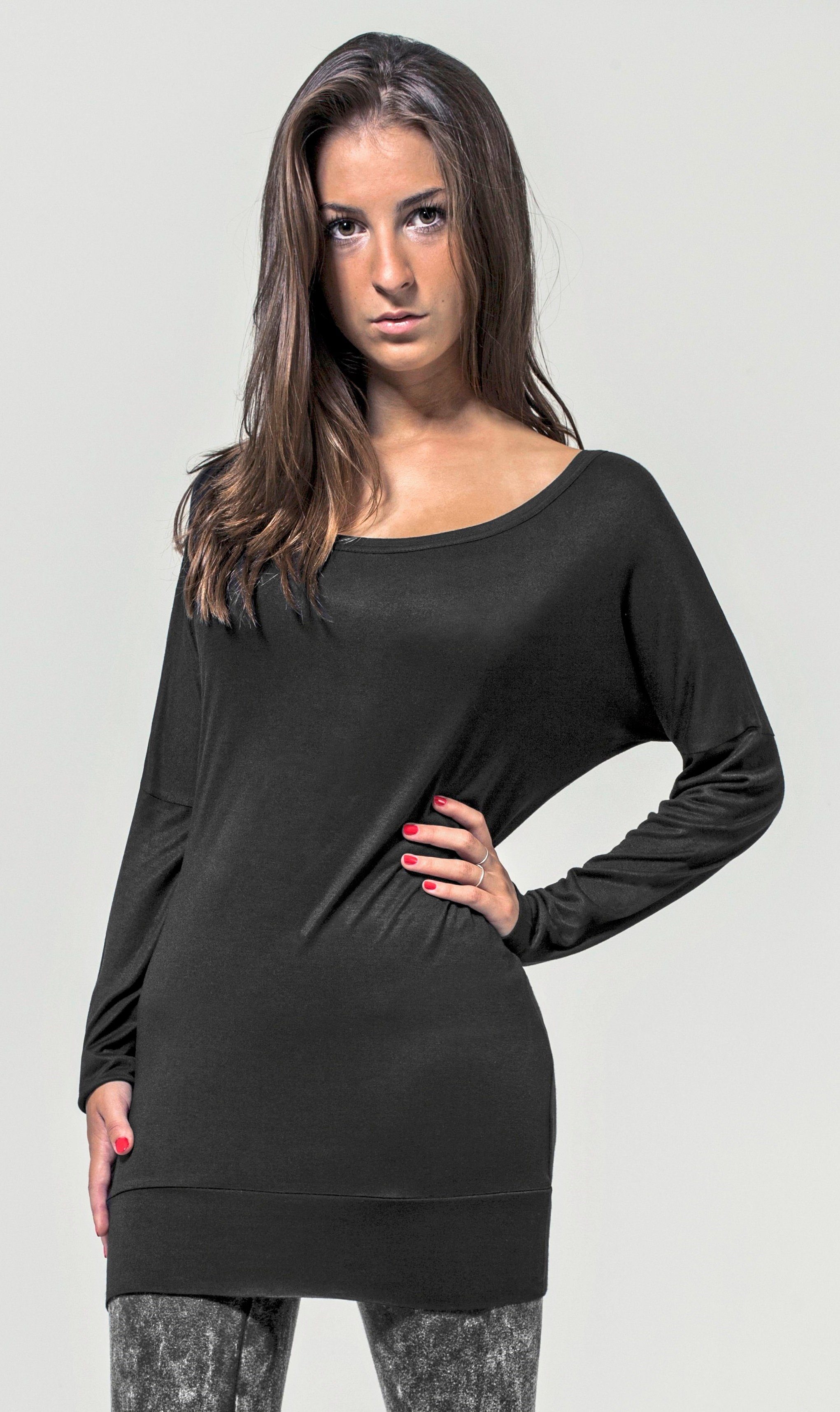 Build Your Brand Longsleeve 1er/2er Gr. (1-tlg) XS Viskose Frauen länger - 170 XL bis Langarmshirt geschnitten aus für PackDamen g/m² und Mädchen