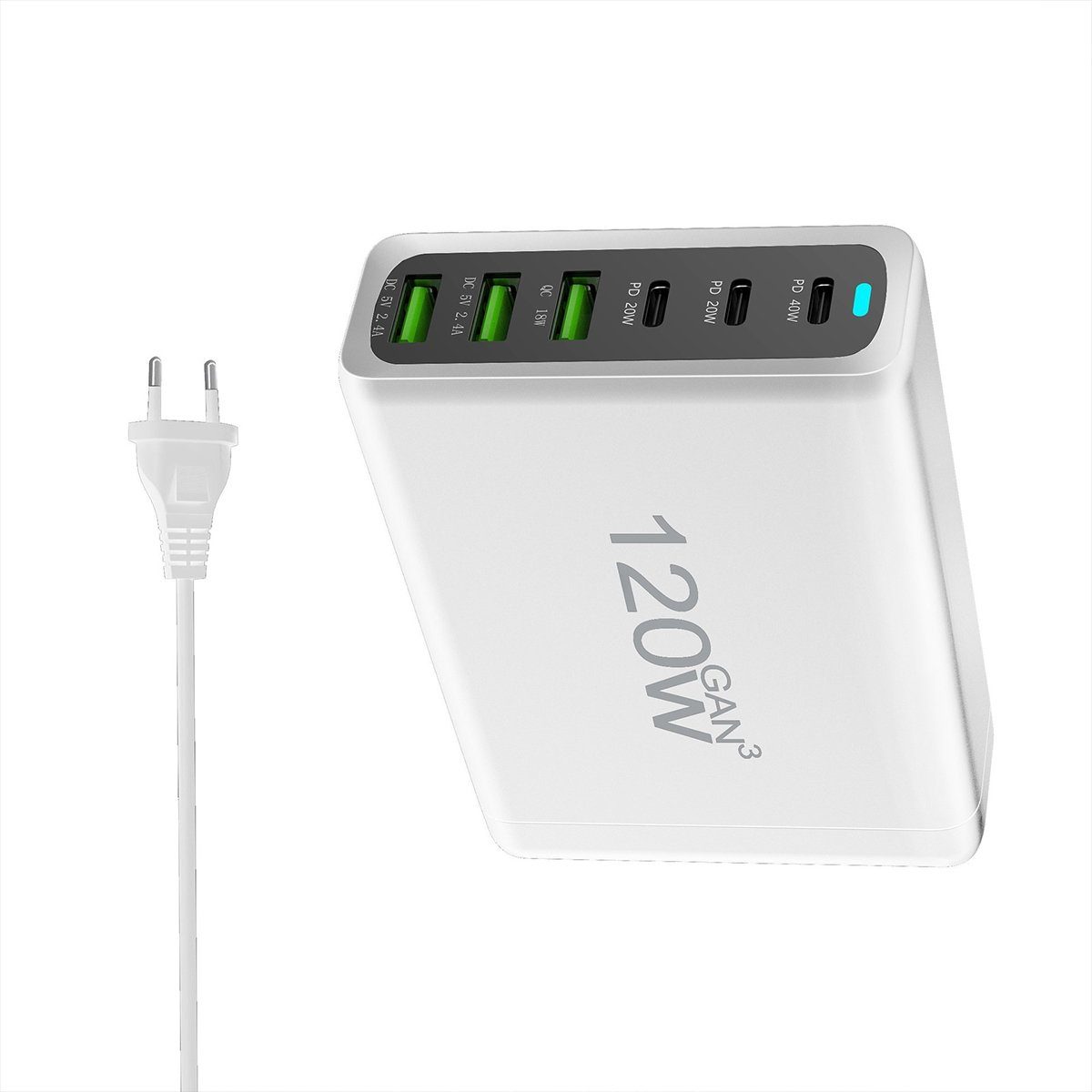 autolock USBC Ladegerät 120/200W GaN 6-Port USB Ladegerät USB C Netzteil USB-Ladegerät (mit 3 USB-C und 3 USB-A Laptop-Ladegerät USB Charger)