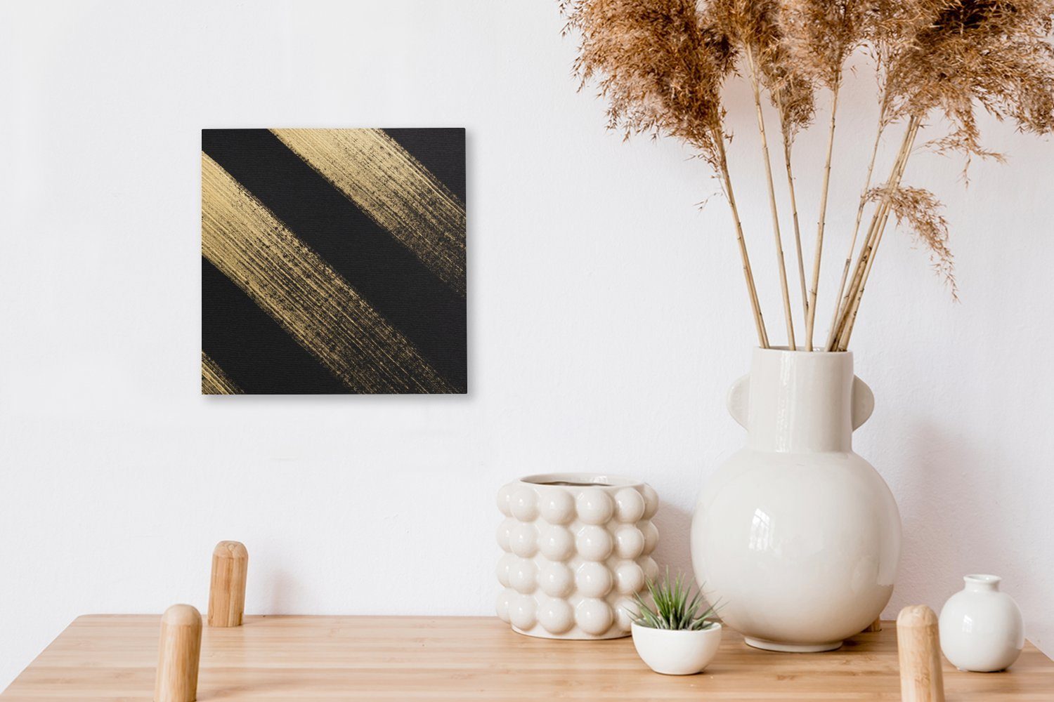 Bilder (1 Leinwand Wohnzimmer Farbstreifen Hintergrund, St), Schlafzimmer für OneMillionCanvasses® auf Goldene schwarzem Leinwandbild