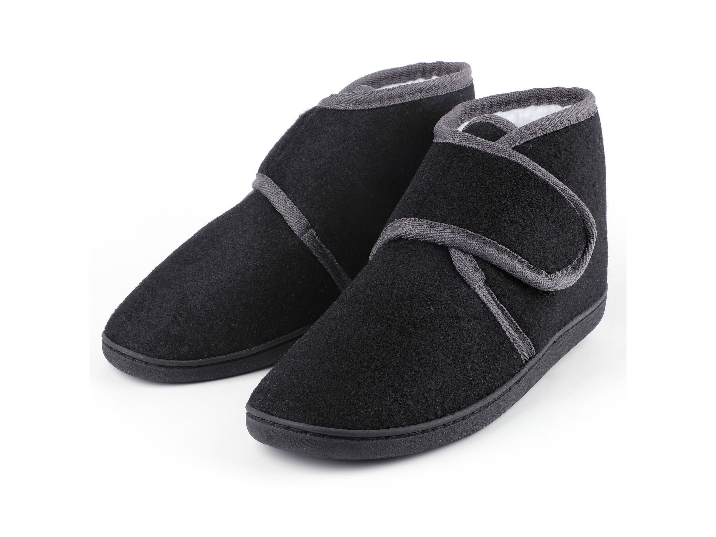 TIESTRA Damen Herren Winterhausschuhe, Warm Hausschuh (Memory Foam Sohle, flach geschnitten) Kunststoffe mit Lammfell, breiter Fußbereich & Filzpantoffeln