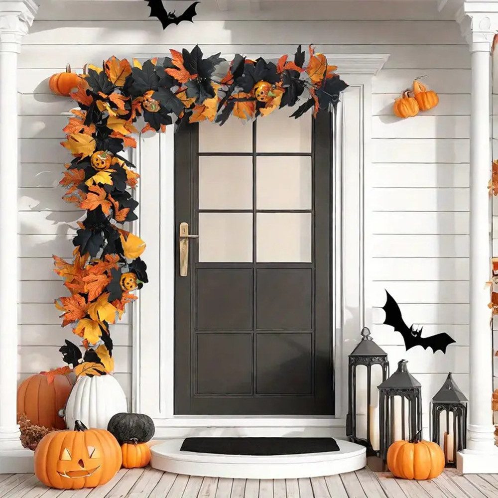 Kunstranke Herbst Girlande Ahornblätter, Ahornblatt Kürbis Herbstkranz, Sorvyzxn, Halloween Girlande Dekorationen für Tisch Kamin Fenster Außenbereich – Bild 3 von 5