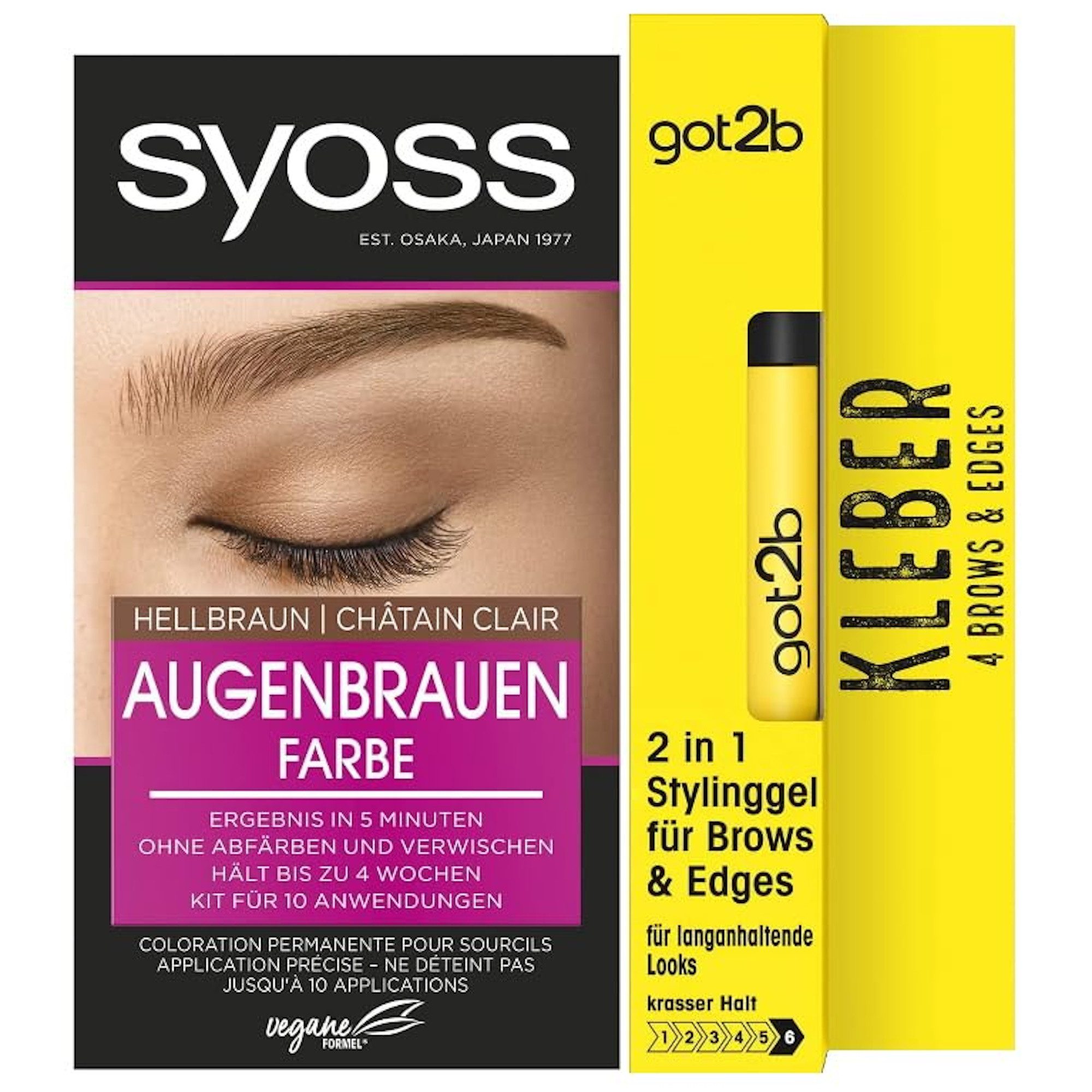 Augenbrauenfarbe Hellbraun 17ml & GOT2B 2in1 Stylinggel Kleber 4 Brows & Edges 16ml