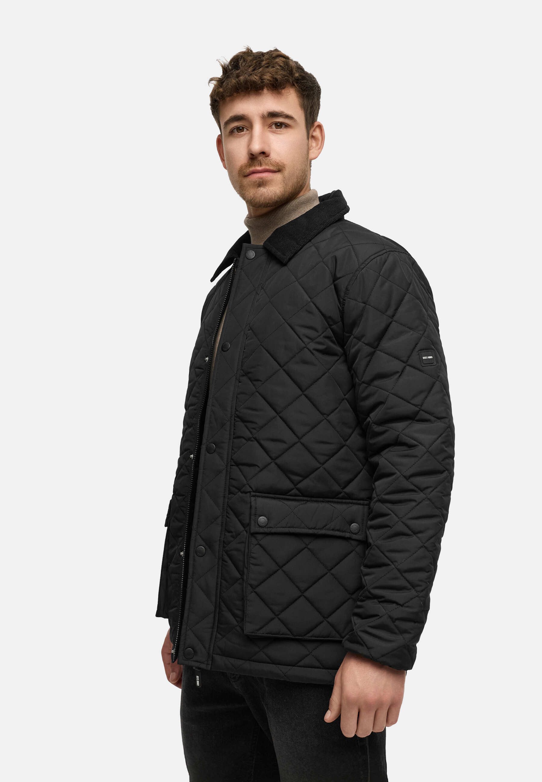 Indicode Steppjacke Herren INDrills Herrenjacke Daunen-Optik mit Cordkragen und Pattentaschen