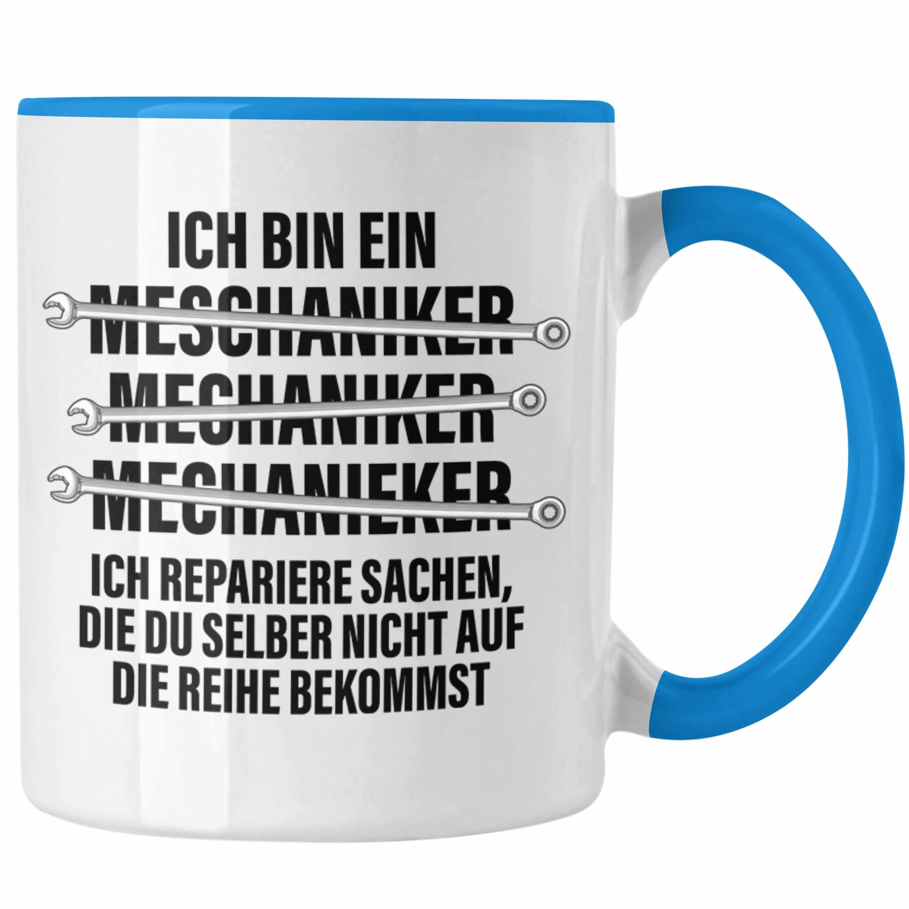 Trendation Tasse Trendation - KFZ Mechaniker Geschenk Lustig Tasse Automechaniker Werkstatt Tasse Blau