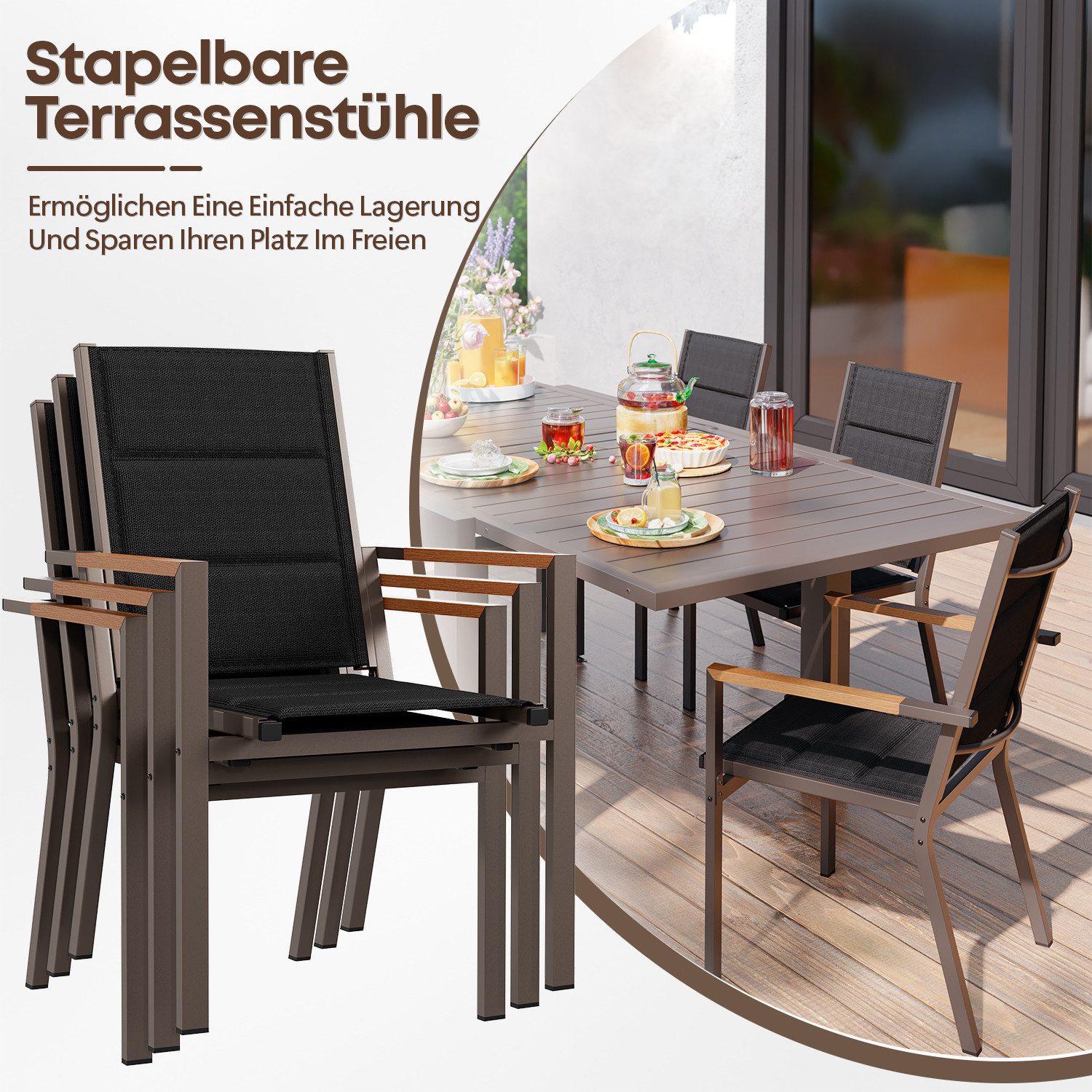 Furnicopia Gartenstuhl, Aluminium Stapelstühle 160 kg Tragkraft, Esszimmer günstig online kaufen