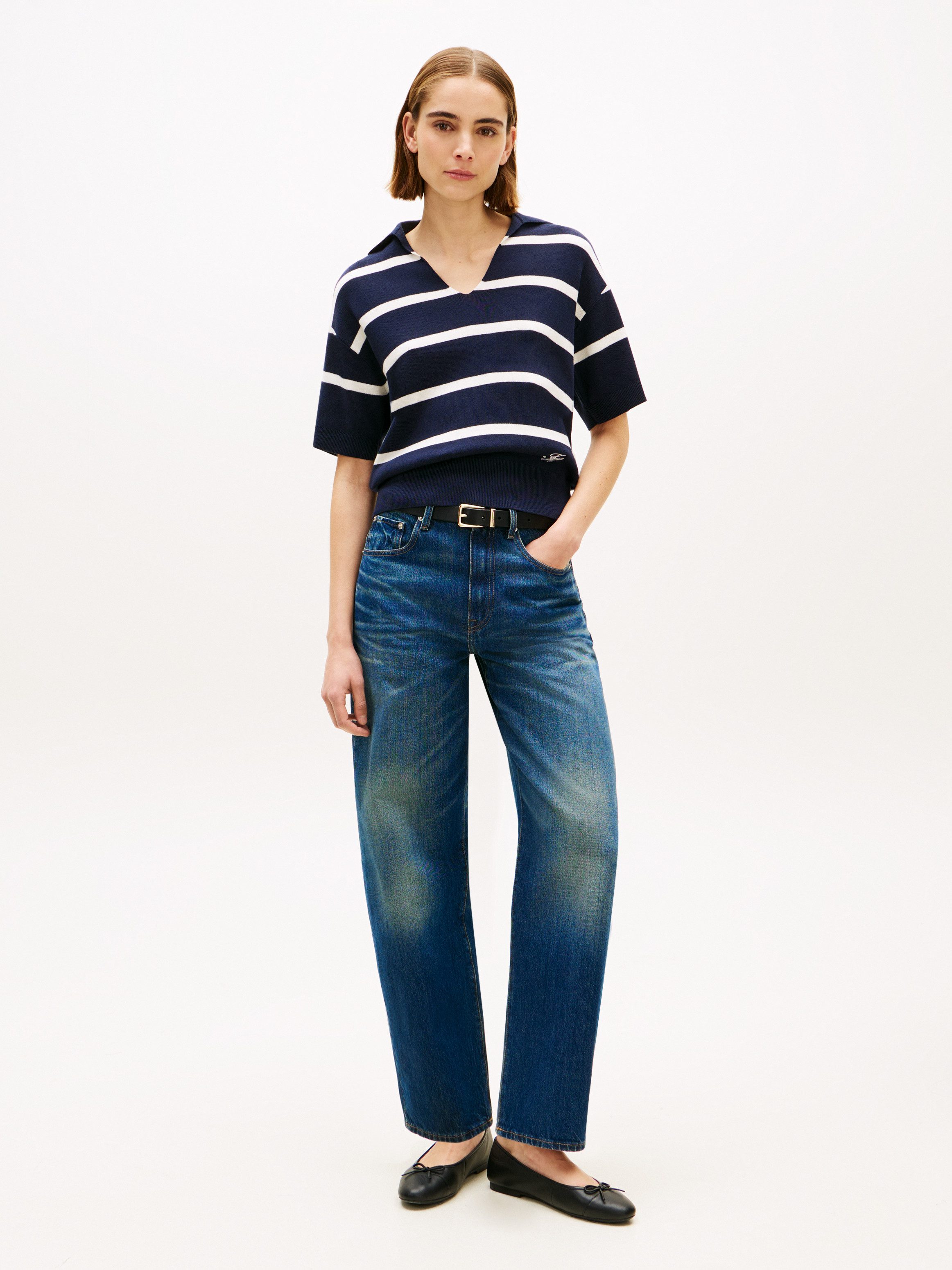 Tommy Hilfiger Strickpullover CO FULL NEEDLE POLO SS SWT mit V-Ausschnitt