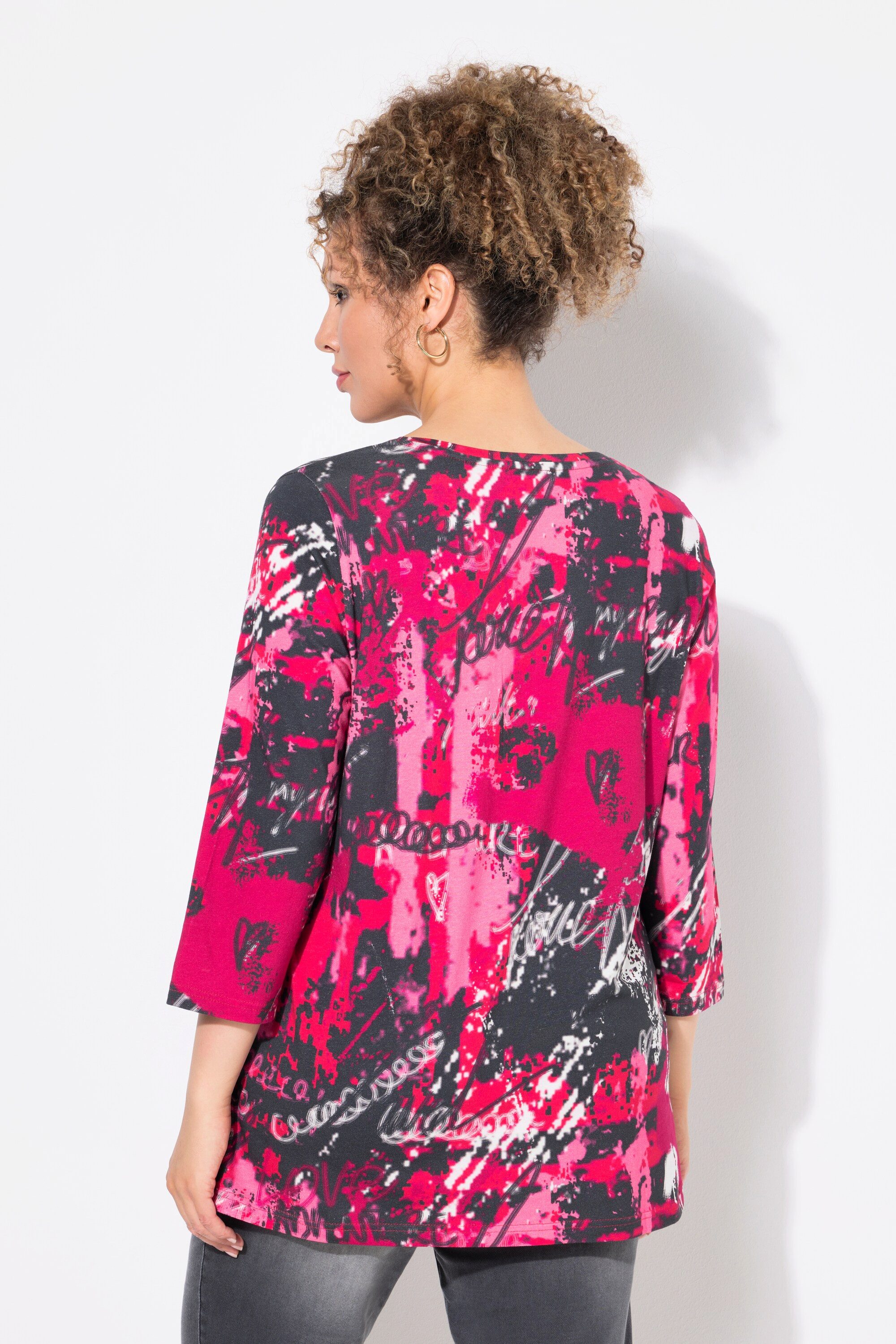 Ulla Popken T-Shirt Shirt A-Linie Zierfalten Carree-Ausschnitt 3/4-Arm