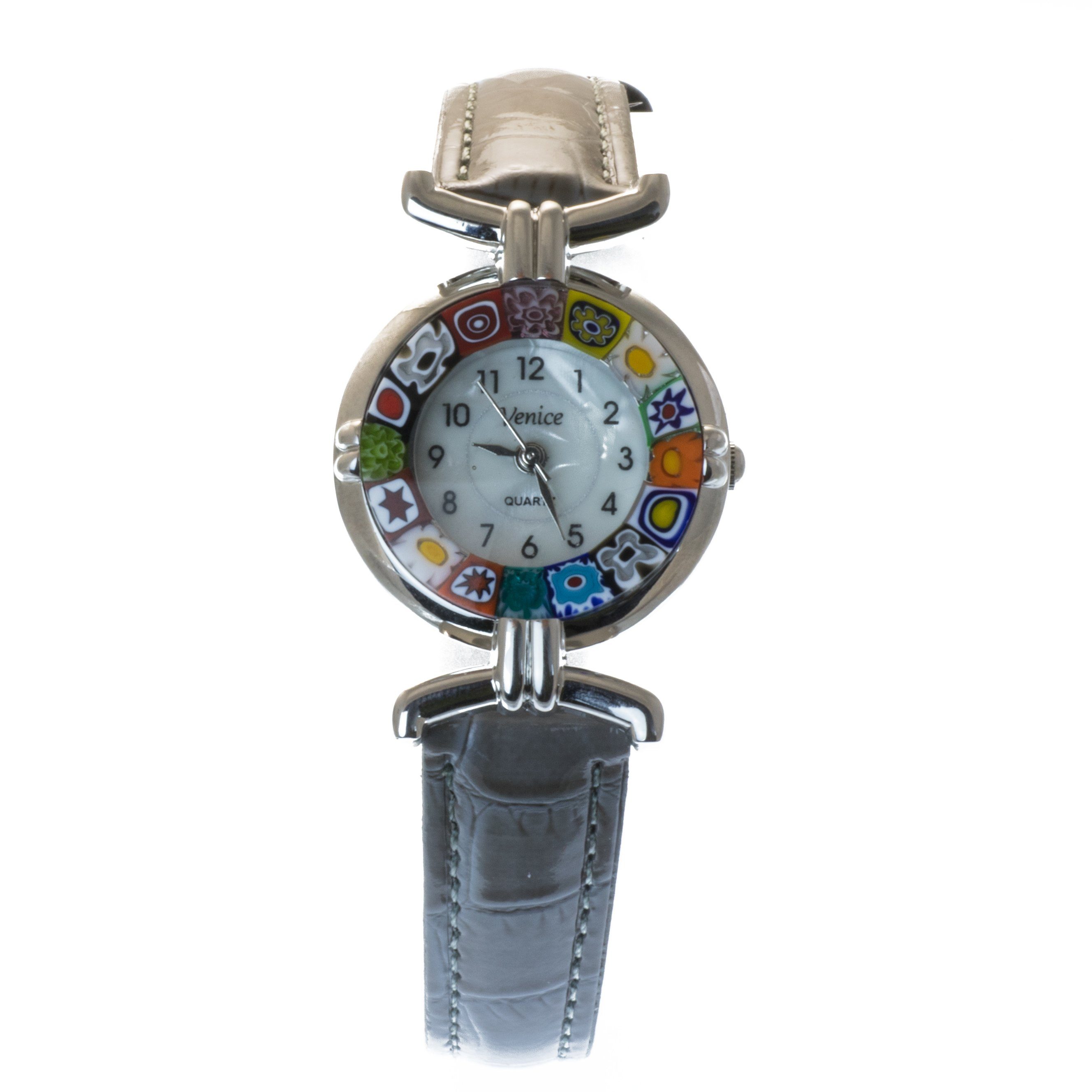 Bella Carina Quarzuhr Damen Armband Uhr mit Millefiori Murano Glas, Armband  grau, Murano Glas