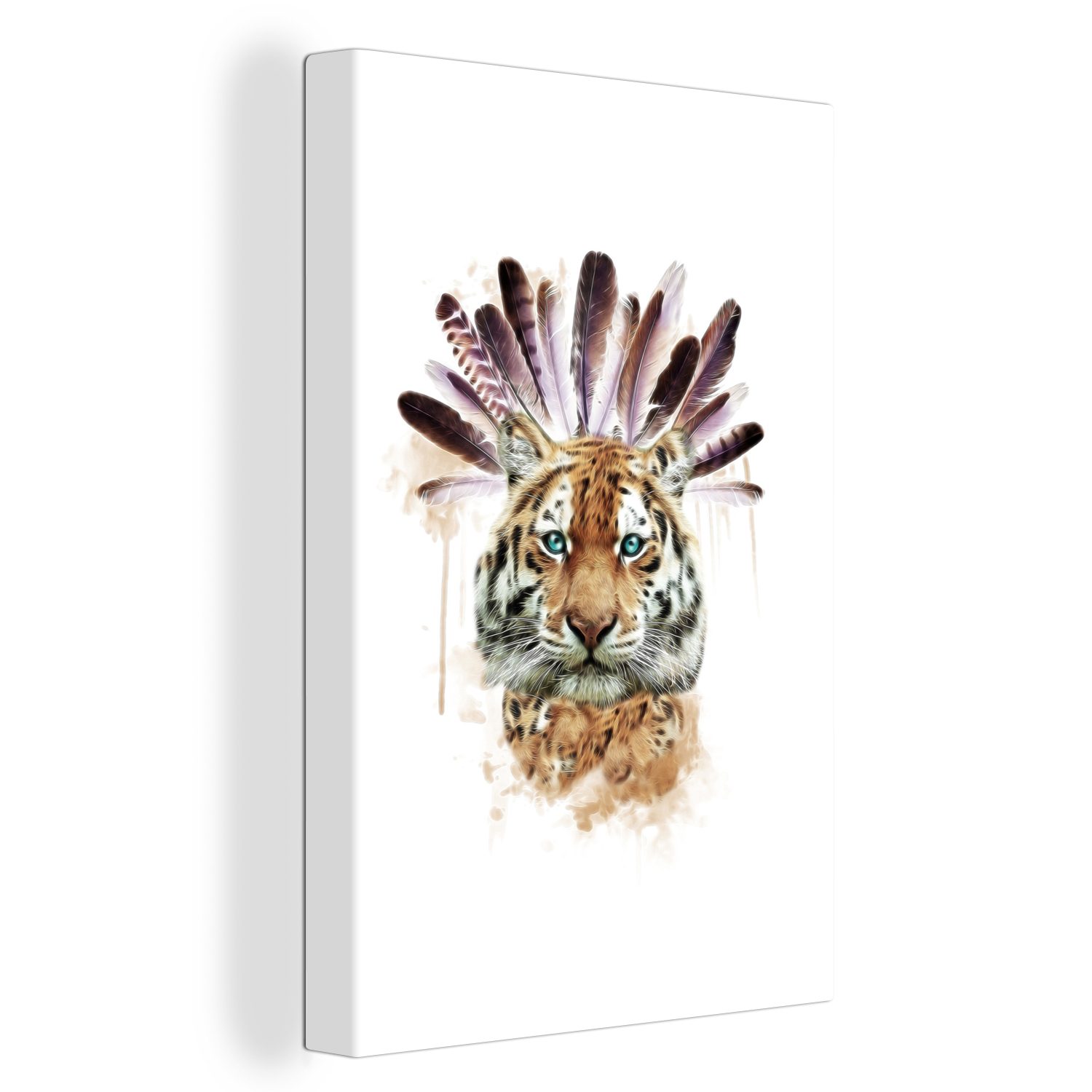 - Tiger 20x30 St), Gemälde, OneMillionCanvasses® bespannt Weiß, Zackenaufhänger, (1 cm fertig inkl. Federn Leinwandbild Leinwandbild -