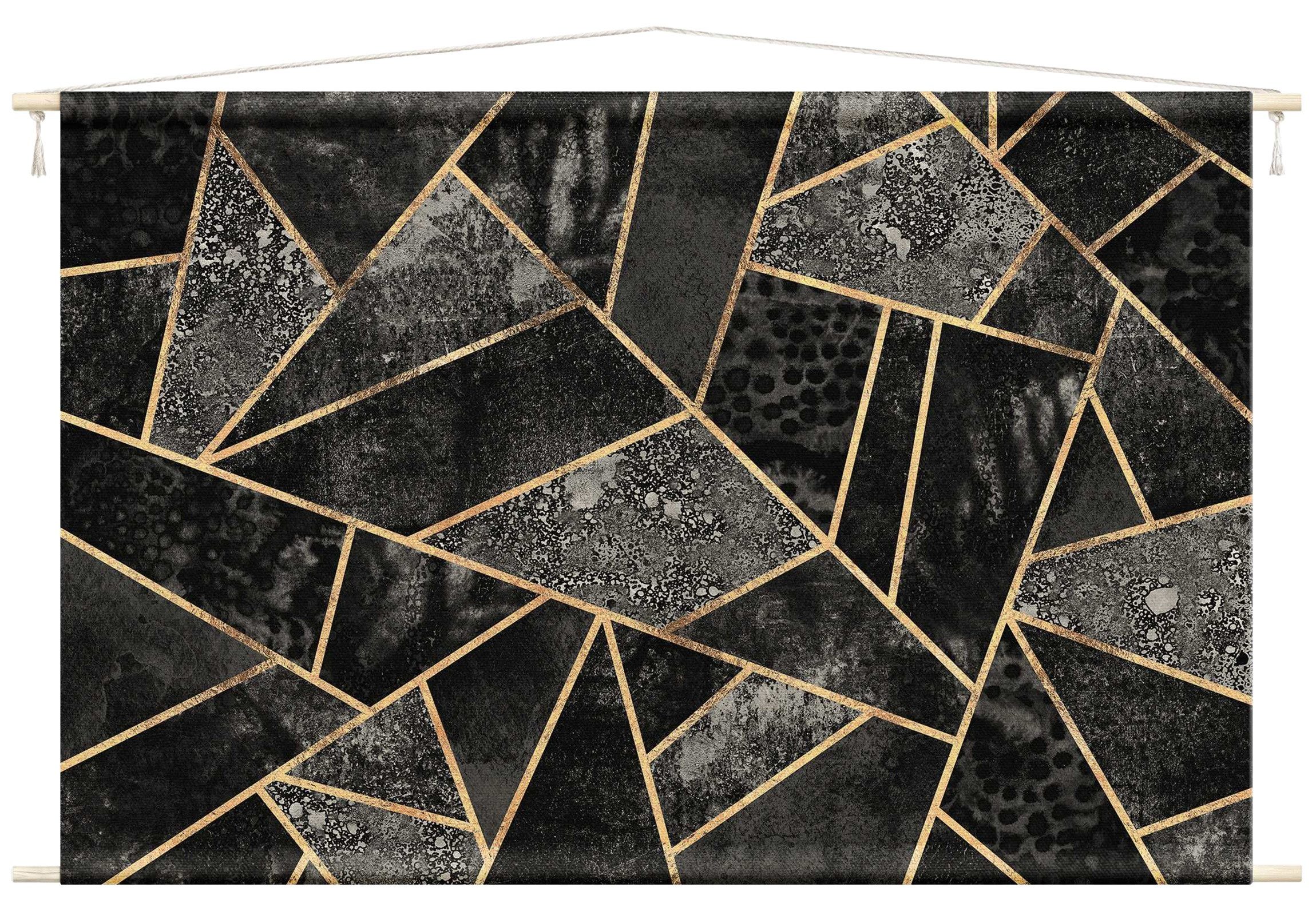 Bilderdepot24 Wandteppich modern Muster Abstrakt Aquarell Geometrisch schwarz, rechteckig, Höhe: 2.6 mm, großes Wandbild aus Natur-Baumwolle Wandbehang Stoffbild Tuch Wollseil