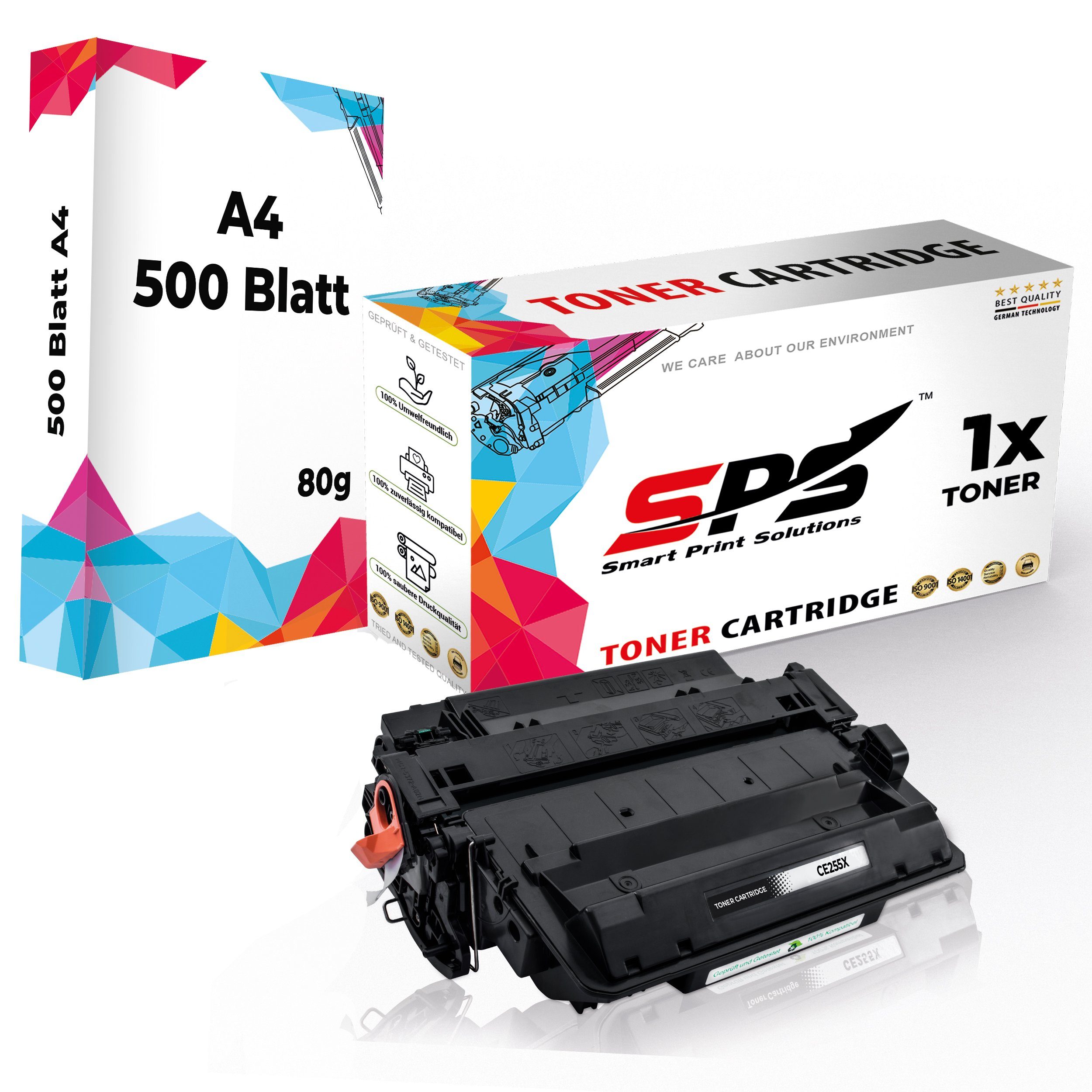 SPS Tonerkartusche Kompatibel für HP Laserjet M521DN 55X CE255X, (1er Pack + A4 Papier, 1x Schwarz Toner)