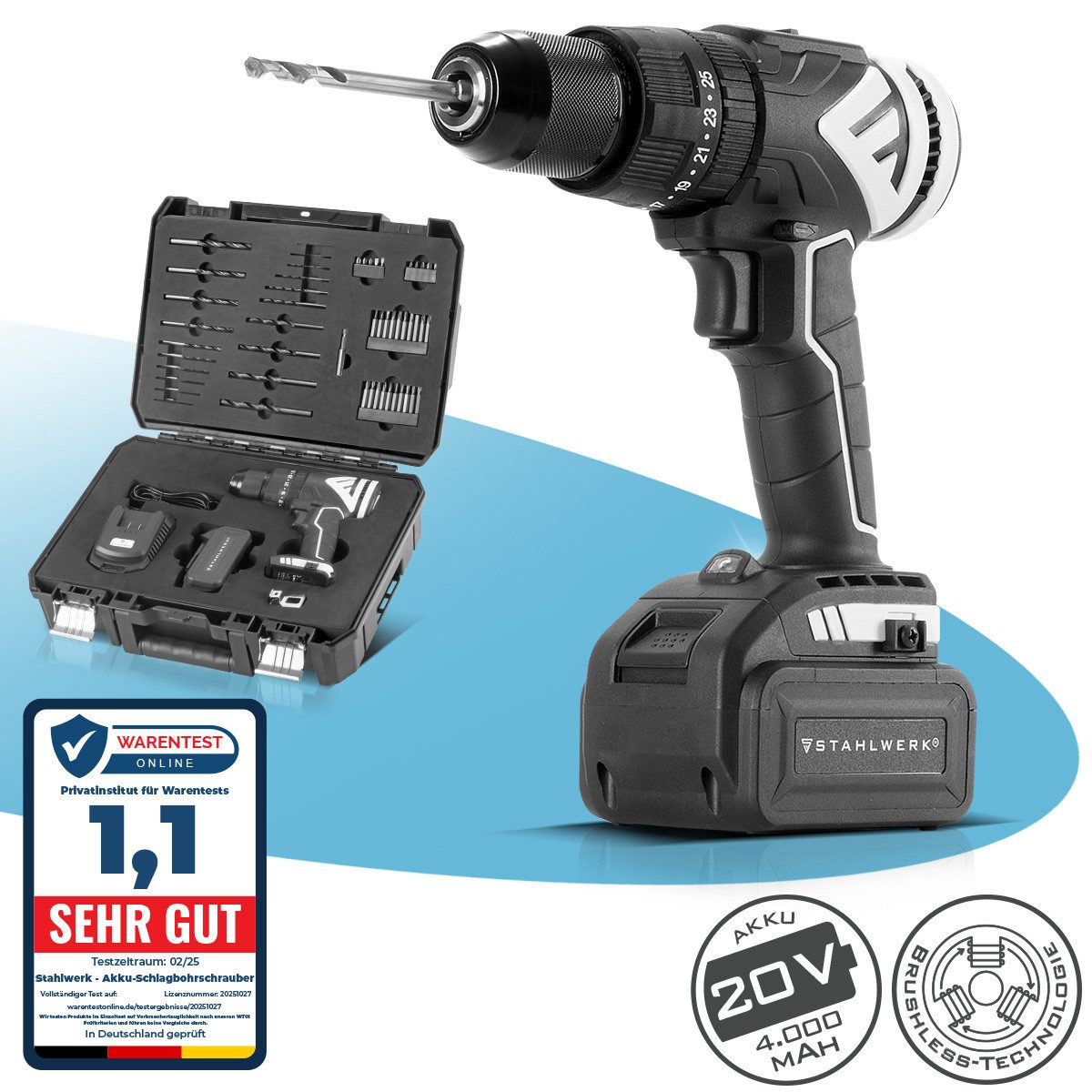 STAHLWERK Akku-Schlagschrauber Akku-Schlagbohrschrauber ASB-20 ST, 60 Nm, (Packung, 1-tlg., Transportkoffer), mit Akku und Ladegerät