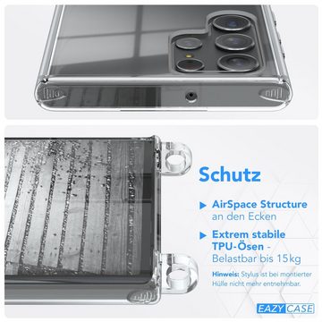 EAZY CASE Handykette 2in1 Metallkette für Samsung Galaxy S22 Ultra 5G 6,8 Zoll, Silikonhülle Transparent Smartphonekette für Unterwegs Ketten Rose