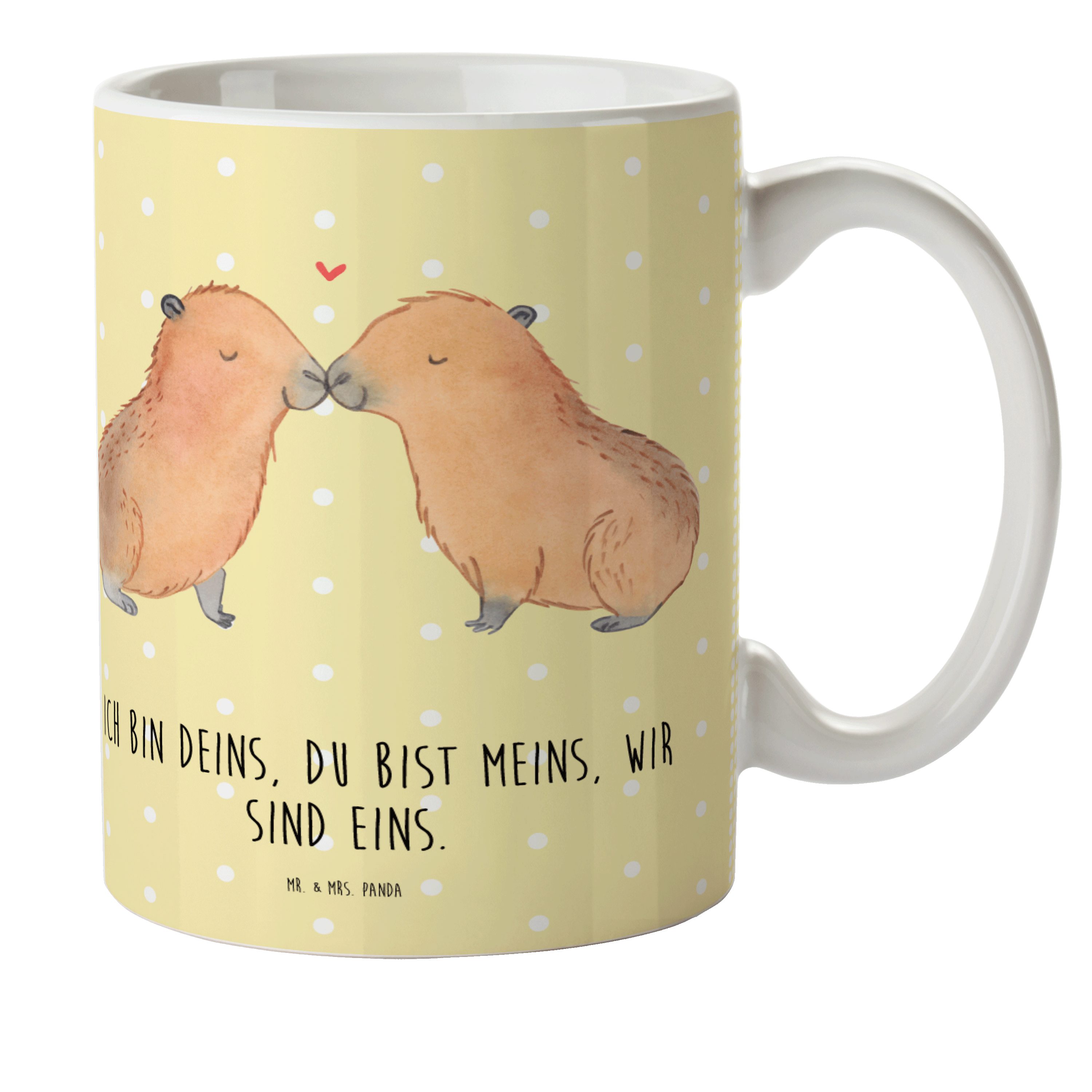 Mr. & Mrs. Panda Kinderbecher Capybara Liebe - Gelb Pastell - Geschenk, Trinkbecher, Gute Laune, Ki, Kunststoff