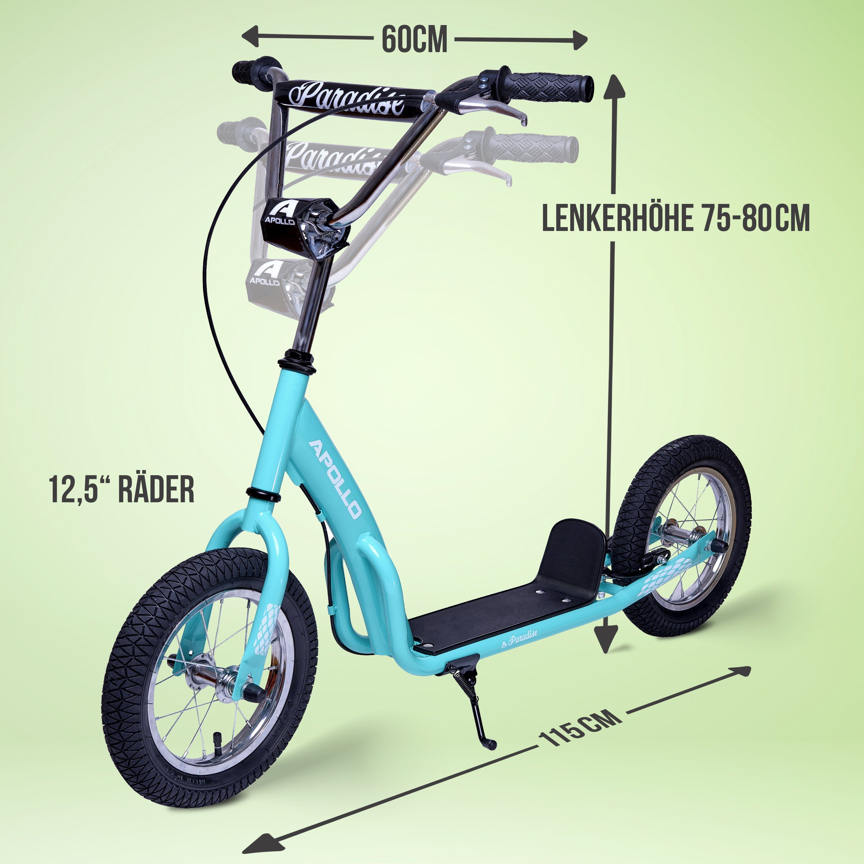 Apollo Scooter Retro Scooter Paradise City Roller mit 12,5 Zoll Luftreifen, Tretroller für Kinder und Jugendliche mit extra breiter Trittfläche – Bild 2 von 5