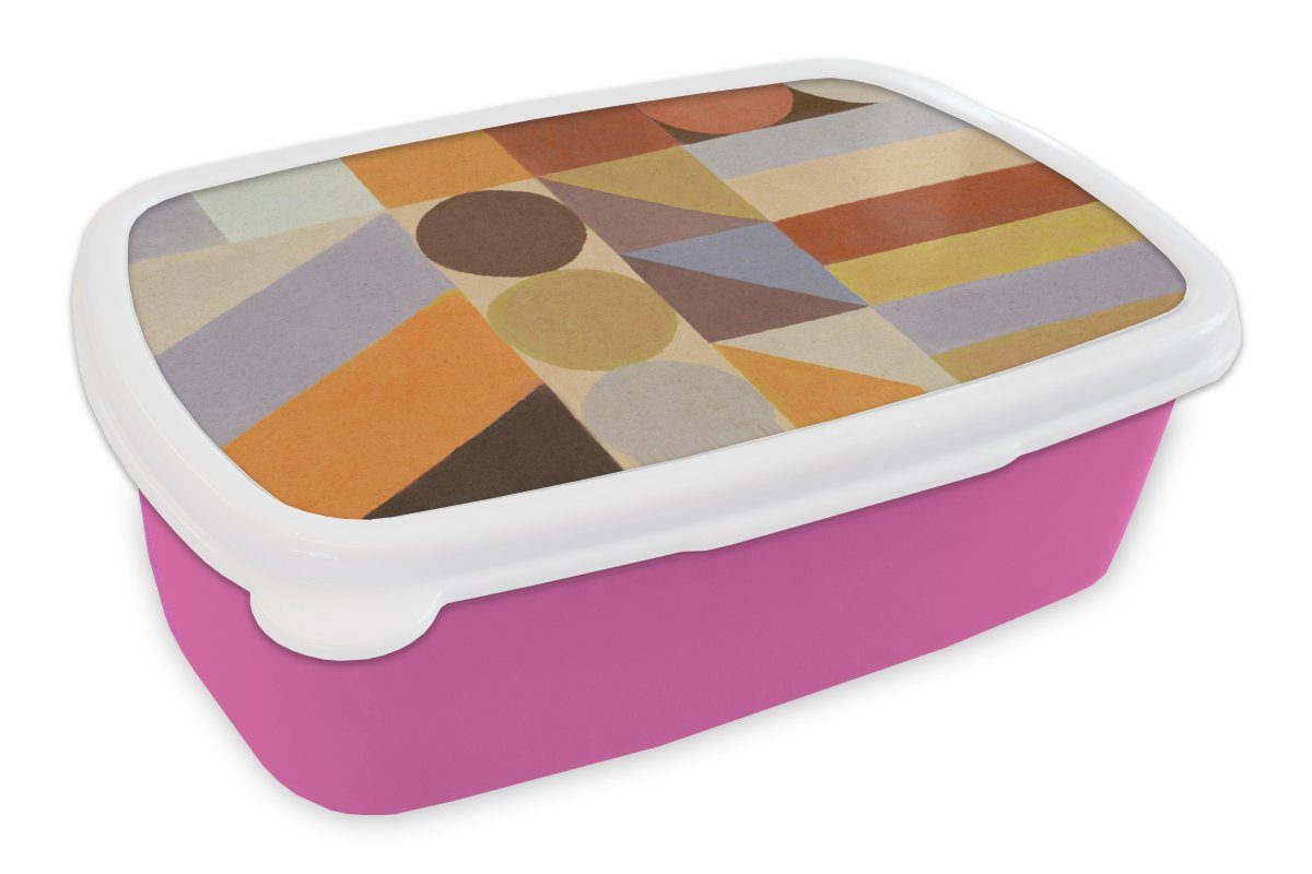 MuchoWow Lunchbox Geometrie - Formen - Farben - Pastell, Kunststoff, (2-tlg), Brotbox für Erwachsene, Brotdose Kinder, Snackbox, Mädchen, Kunststoff rosa