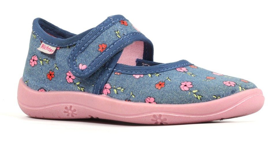 Richter WMS: mittel Hausschuh Klettschuh, Kindergarten Schuh mit süßem Blumenprint