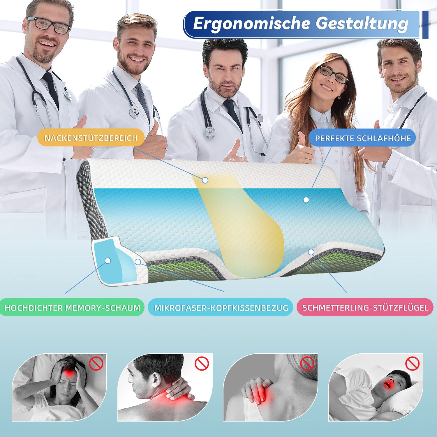 Esun Kopfkissen Orthopädisches Kissen, Ergonomisches Nackenkissen günstig online kaufen