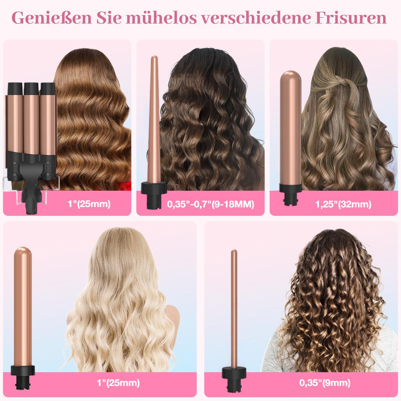 Tekoo Lockenstab 5 in 1 Lockenstab Set Multistyler Keramik mit Welleneisen 9-32mm, Turmalin-Keramik, 5-in-1 Set für verschiedene Styles, Weltweite Spannung 110-240V