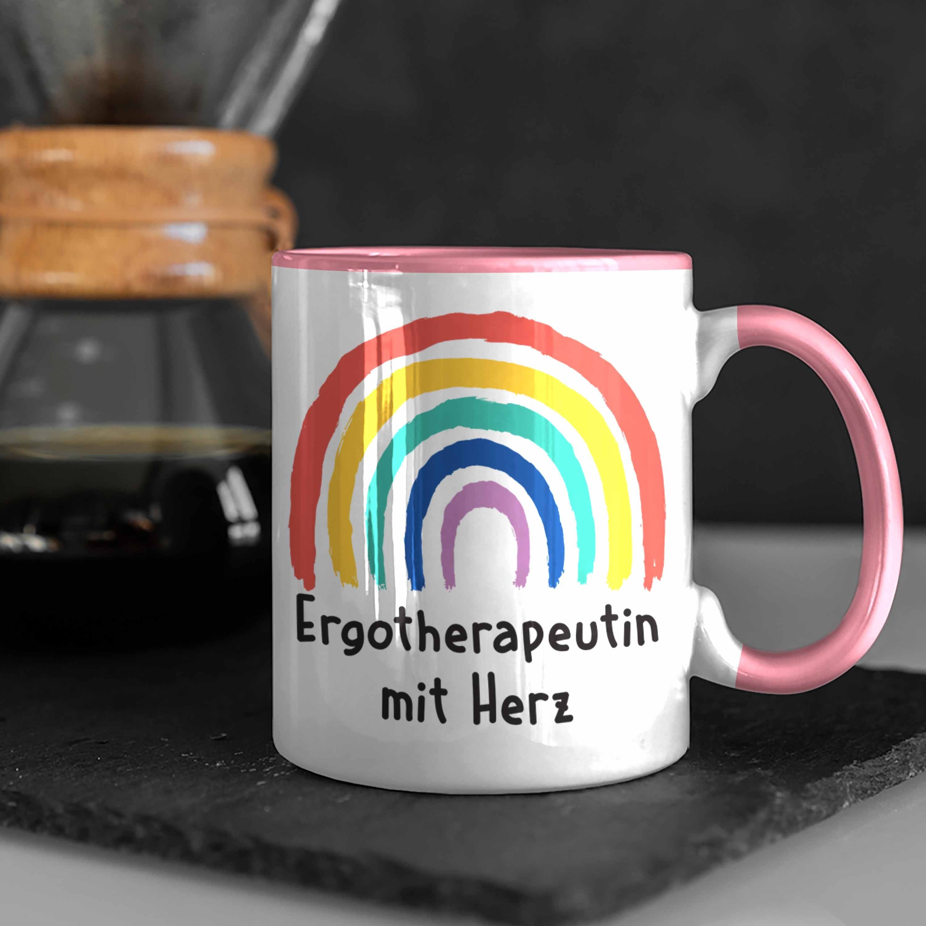 Trendation Tasse Trendation - Ergotherapeutin Dankeschön Geschenk mit Herz Kaffeetasse mit Tasse Zubehör Rosa Spruch