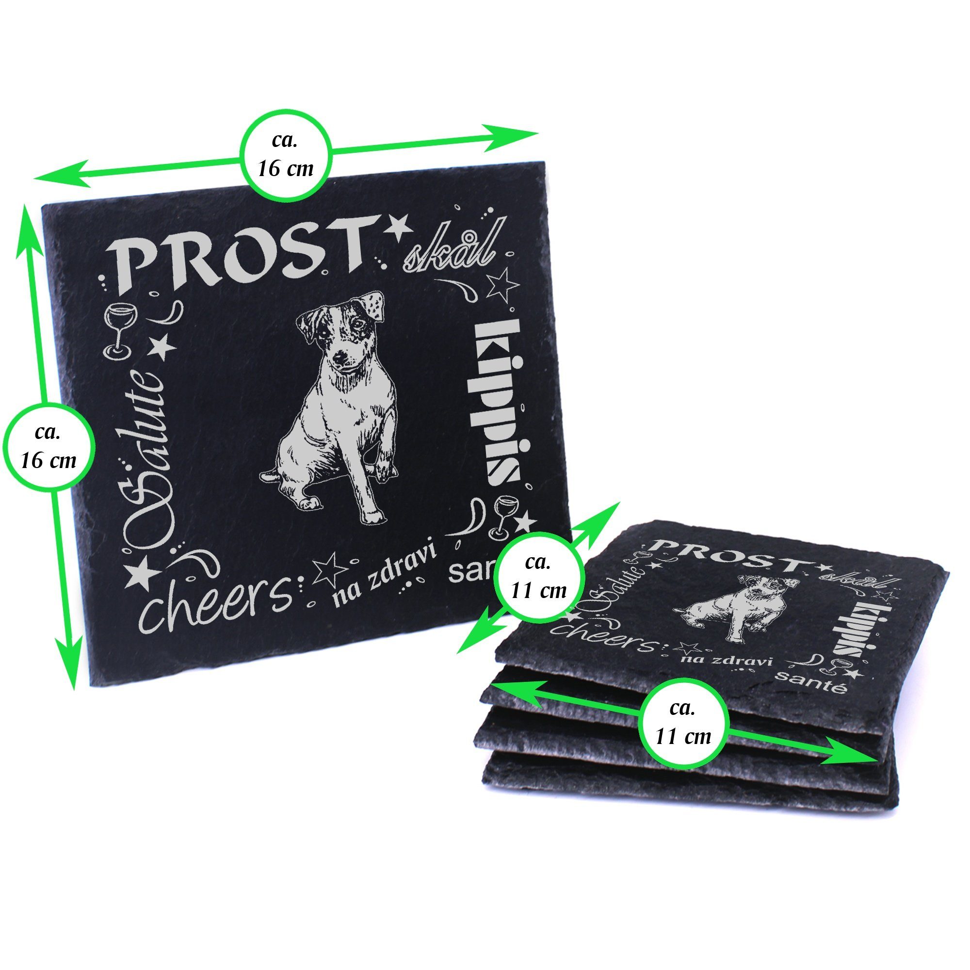 & Prost Dekolando Terrier - Getränkeuntersetzer Box sitzender 6-tlg. inkl. Jack Flaschenuntersetze, Russell