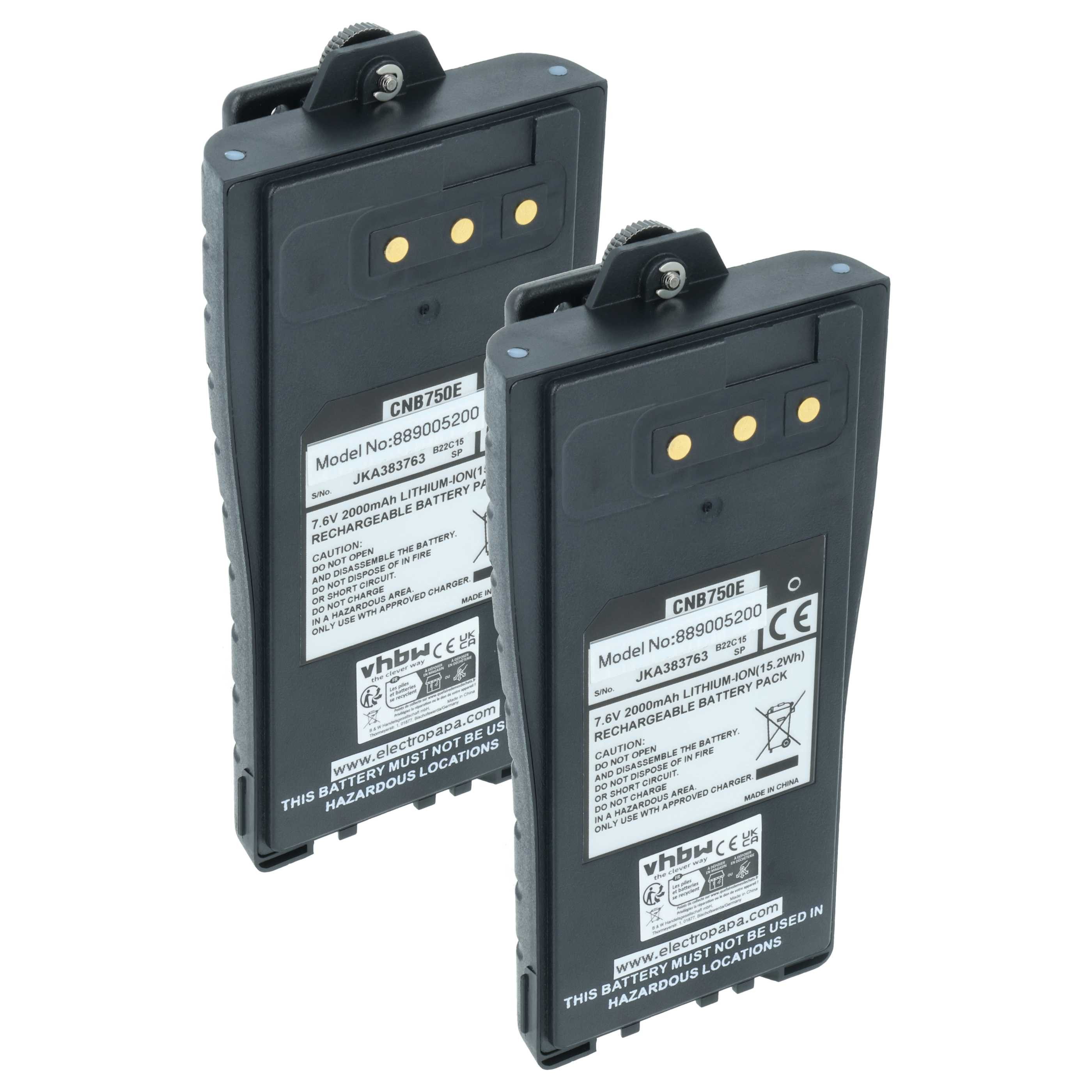 vhbw Akku passend für Entel HT642, HT644, HT649, HT446E, HT648, HT446L, Akku Akku Li-Ion 2000 mAh (7,6 V, 2 St), Leistungsfähige Austausch-Akkus für Ihr Funkgerät, Walkie-Talkie