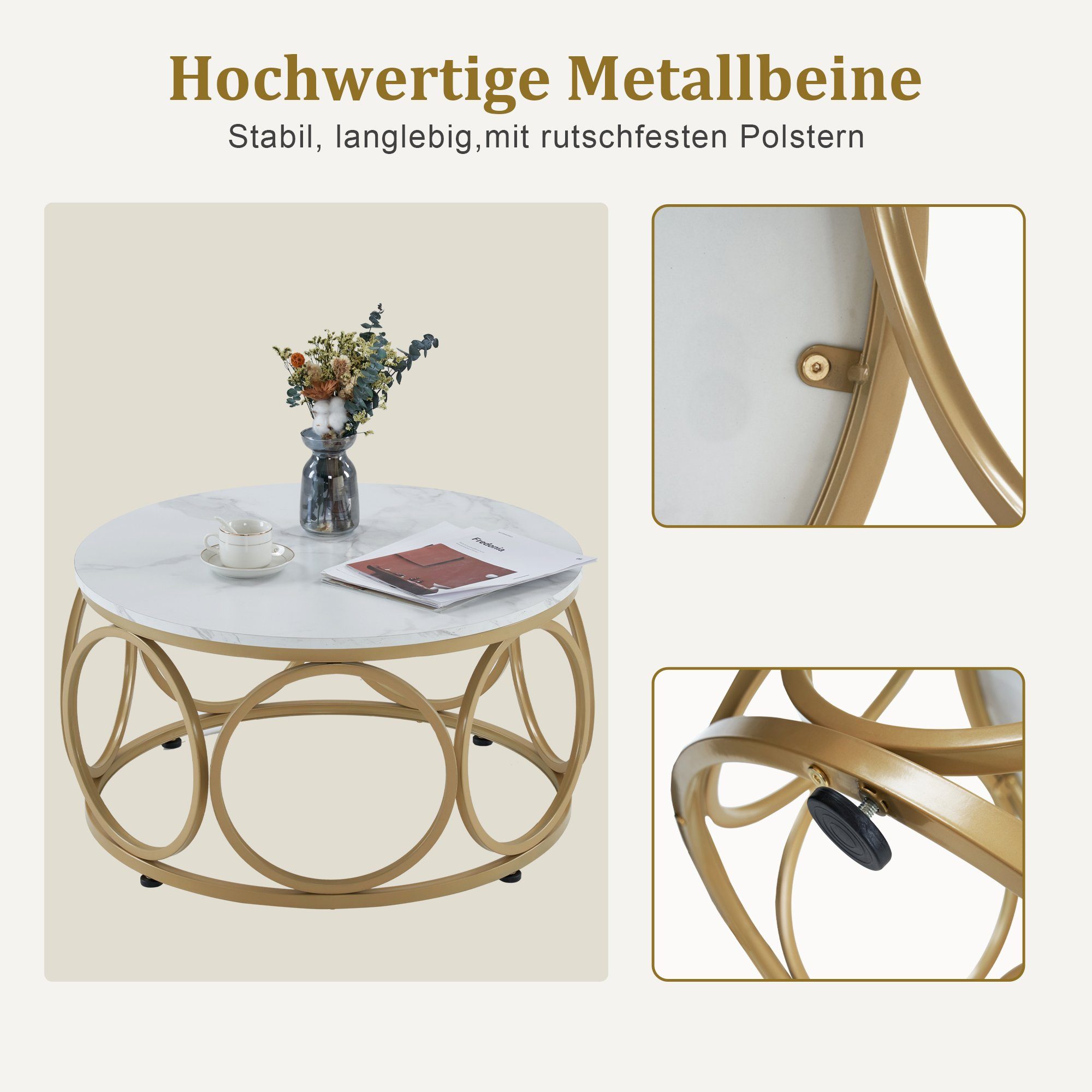 MCombo Beistelltisch M MCombo Couchtisch Rund Holz 2102, Sofatisch Kaffeetisch Metallgestell, Beistelltisch Durchmesser 80cm – Bild 5 von 5