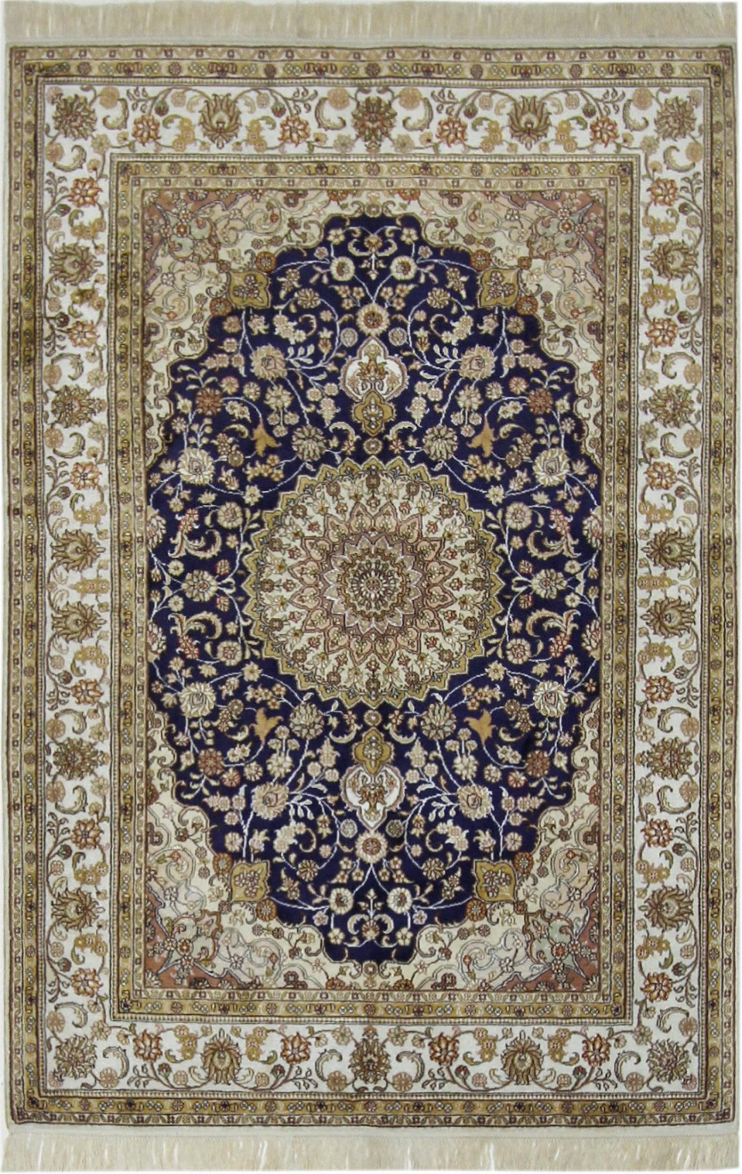 Nain Trading Seidenteppich Hereke Seide 125x186 Handgeknüpfter Orientteppich, rechteckig, Höhe: 5 mm