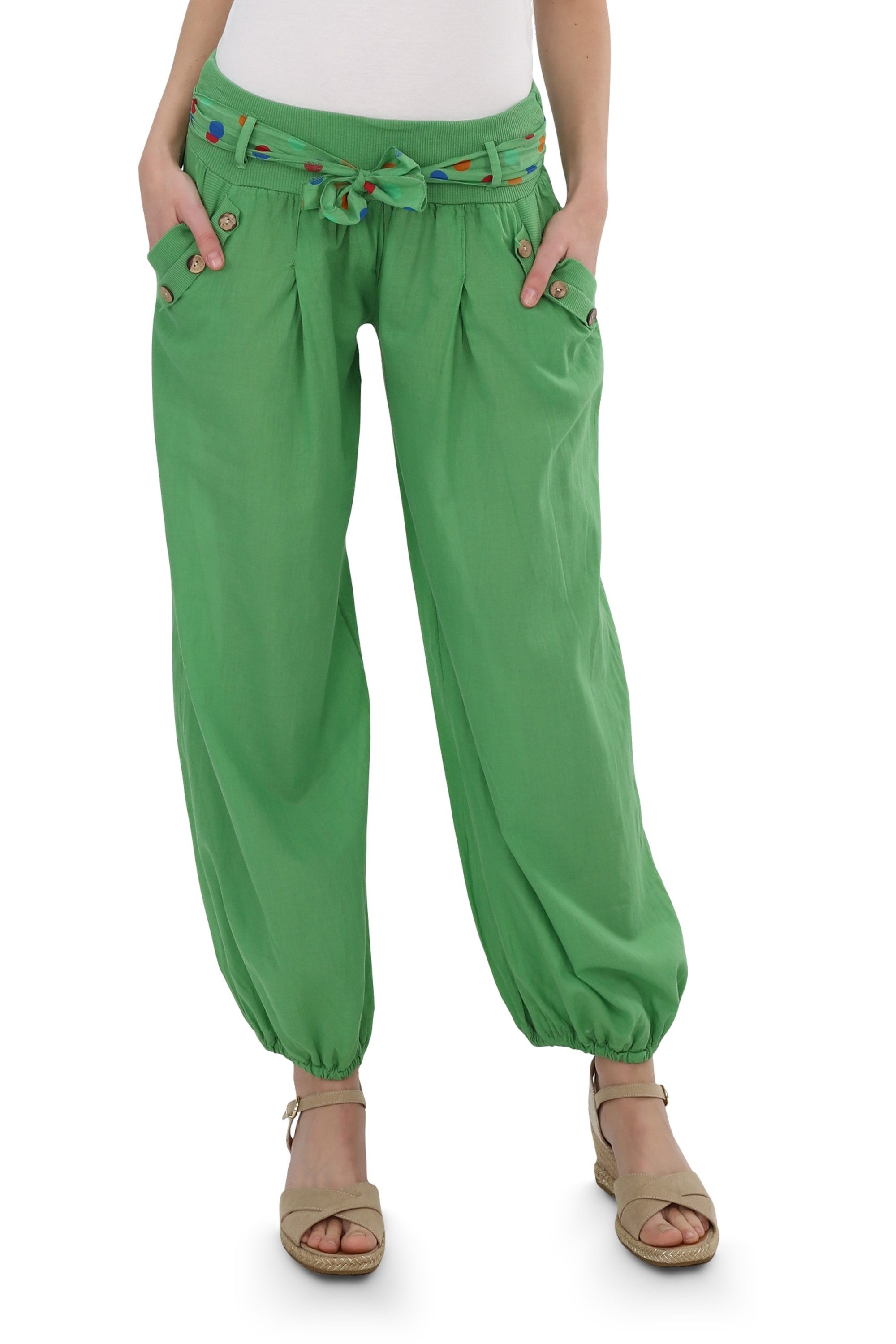 malito more than fashion Haremshose malito Damen Pumphose in Unifarben, leichte Stoffhose, super Freizei mit farblich passendem Stoffgürtel Einheitsgröße