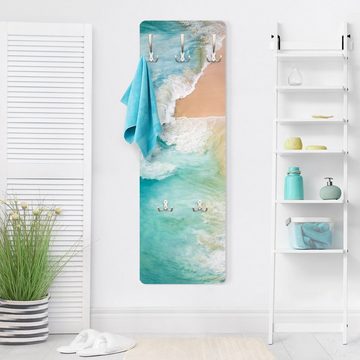 Bilderdepot24 Garderobenpaneel türkis Natur Strand Meer Kuss des Ozeans Design (ausgefallenes Flur Wandpaneel mit Garderobenhaken Kleiderhaken hängend), moderne Wandgarderobe - Flurgarderobe im schmalen Hakenpaneel Design