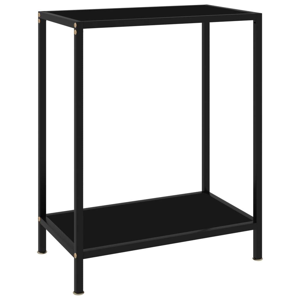 vidaXL Beistelltisch aus Stahl mit Glasböden in Schwarz (LxBxH: 60x35x75 cm)