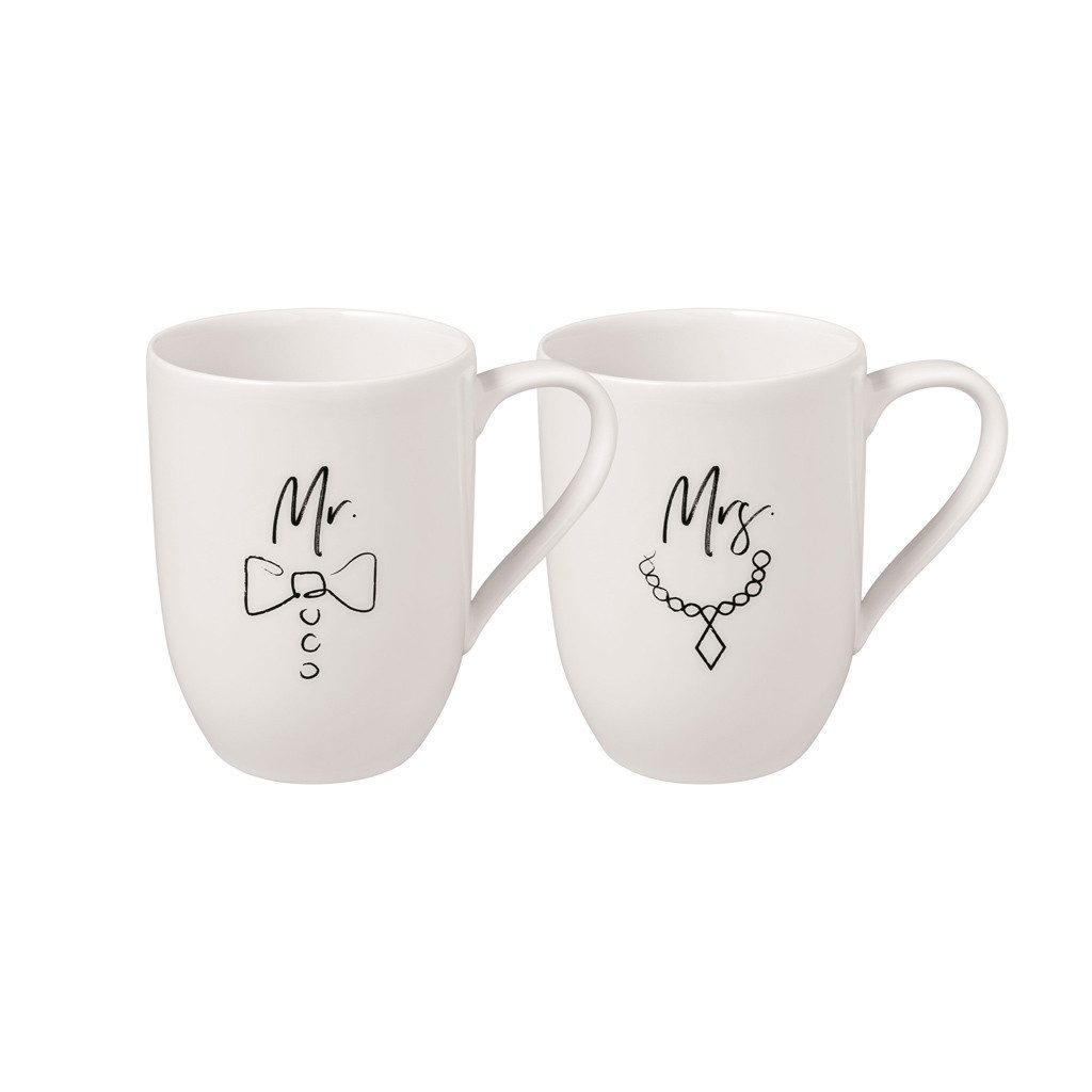 Villeroy & Boch Becher Statement Kaffeebecher Mr and Mrs 280 ml 2er Set, 2-tlg., Porzellan