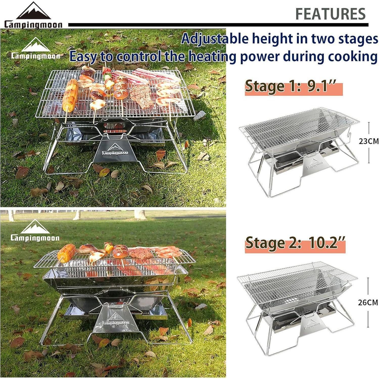 LuxusKollektion Kaminofen-Erweiterungssegmet Tragbarer Edelstahl Camping-Grill faltbar Holzkohle 50,8 x 33 cm