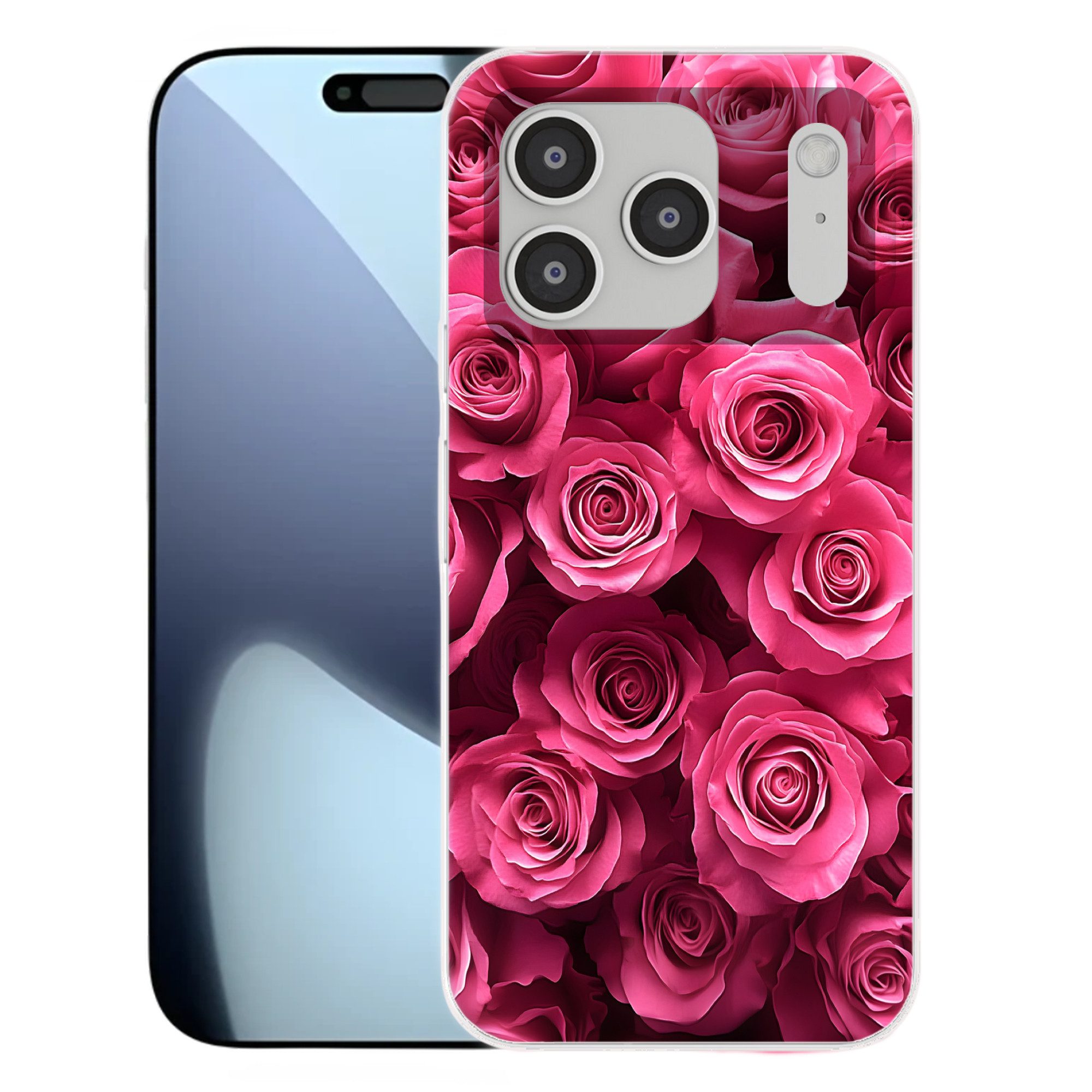 MuchoWow Handyhülle für Apple iPhone 17 Pro Rosen - Rosa - Blume, Smartphone-Bumper, Print, Handy Schutzhülle Dünn