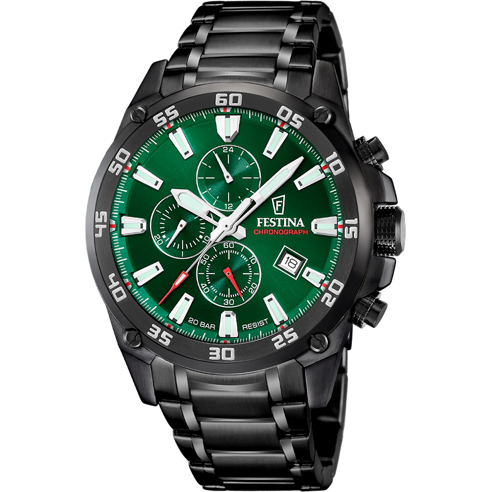 Festina Chronograph Timeless Chronograph F20735/2, Quarzuhr, Armbanduhr, Herrenuhr, Edelstahlarmband, analog, Tag
